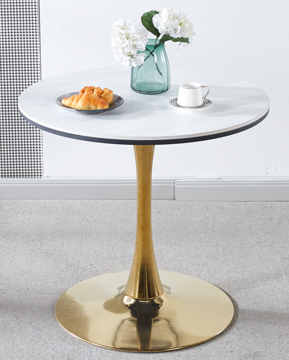 31.5 GOLDEN AND WHITE Tulip Table Mid-century Dining Table For 2-4 People With Round Mdf Table Top, Pedestal Dining Table, End Table Leisure Coffee Table,ceramic And MDF Top