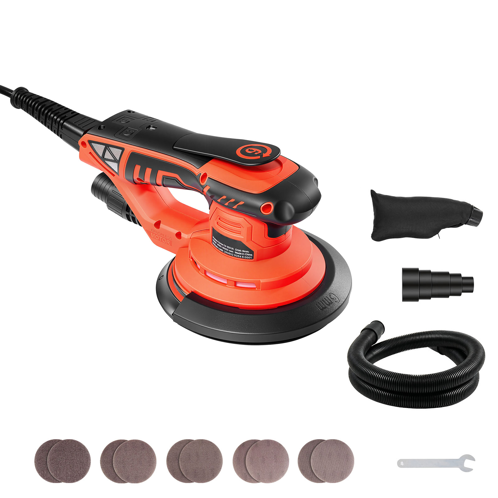 6-Inch Random Orbital Sander 400W Brushless Orbital Sander, 4000-10000RPM 7 Speeds Electric Palm Sanders With 10PCS Sandpapers, Dust Bag & Vacuum Hose For Woodworking Detailing Sanding