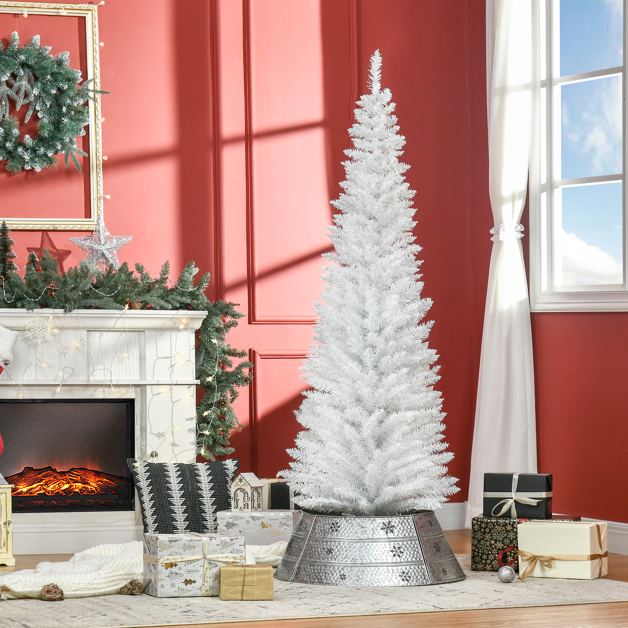 Árbol de Navidad artificial tipo lápiz de 6 pies, delgado, blanco