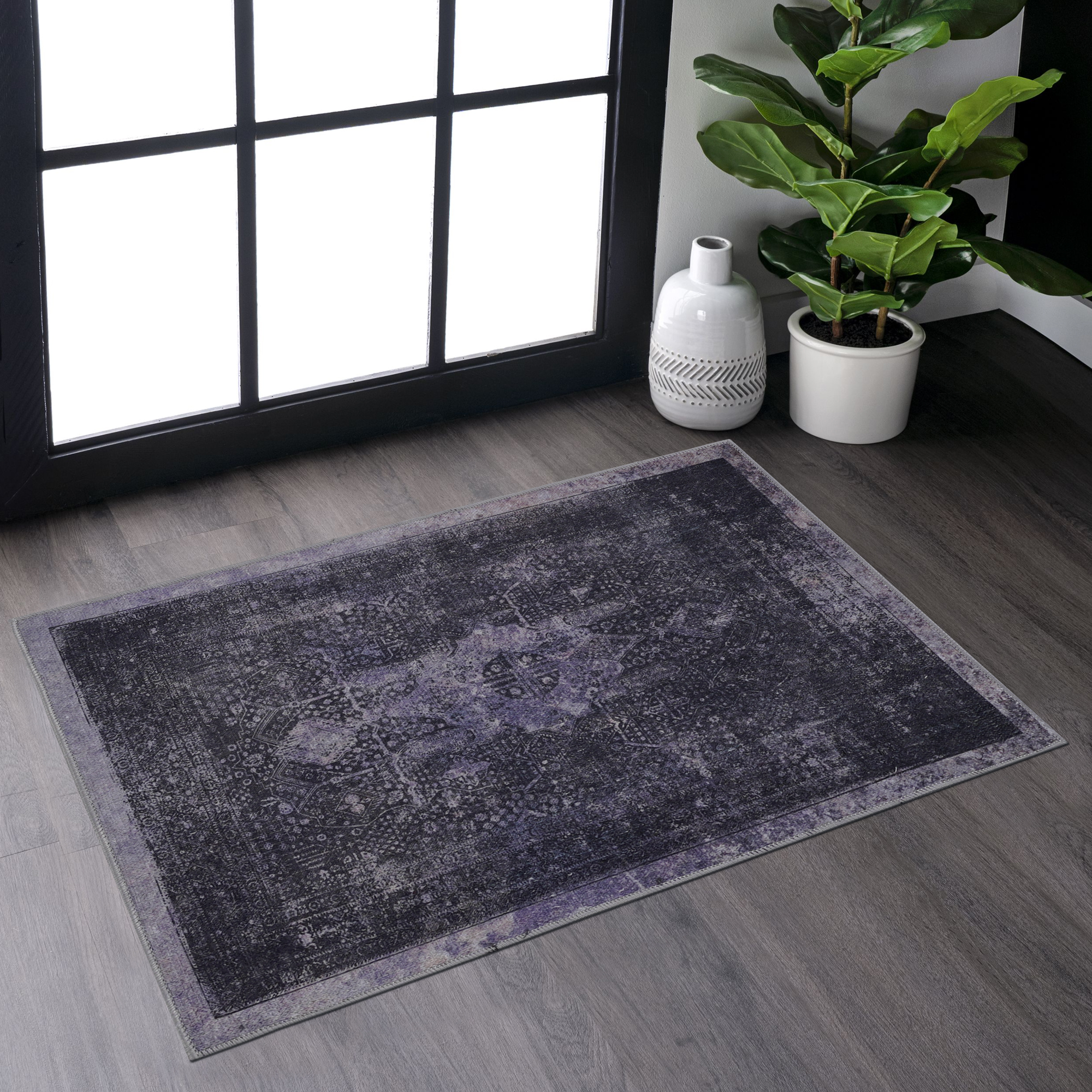 MAVAL Anthracite Washable Rug 2' X 3' Doormat Rug  Anthracite, 2' X 3'