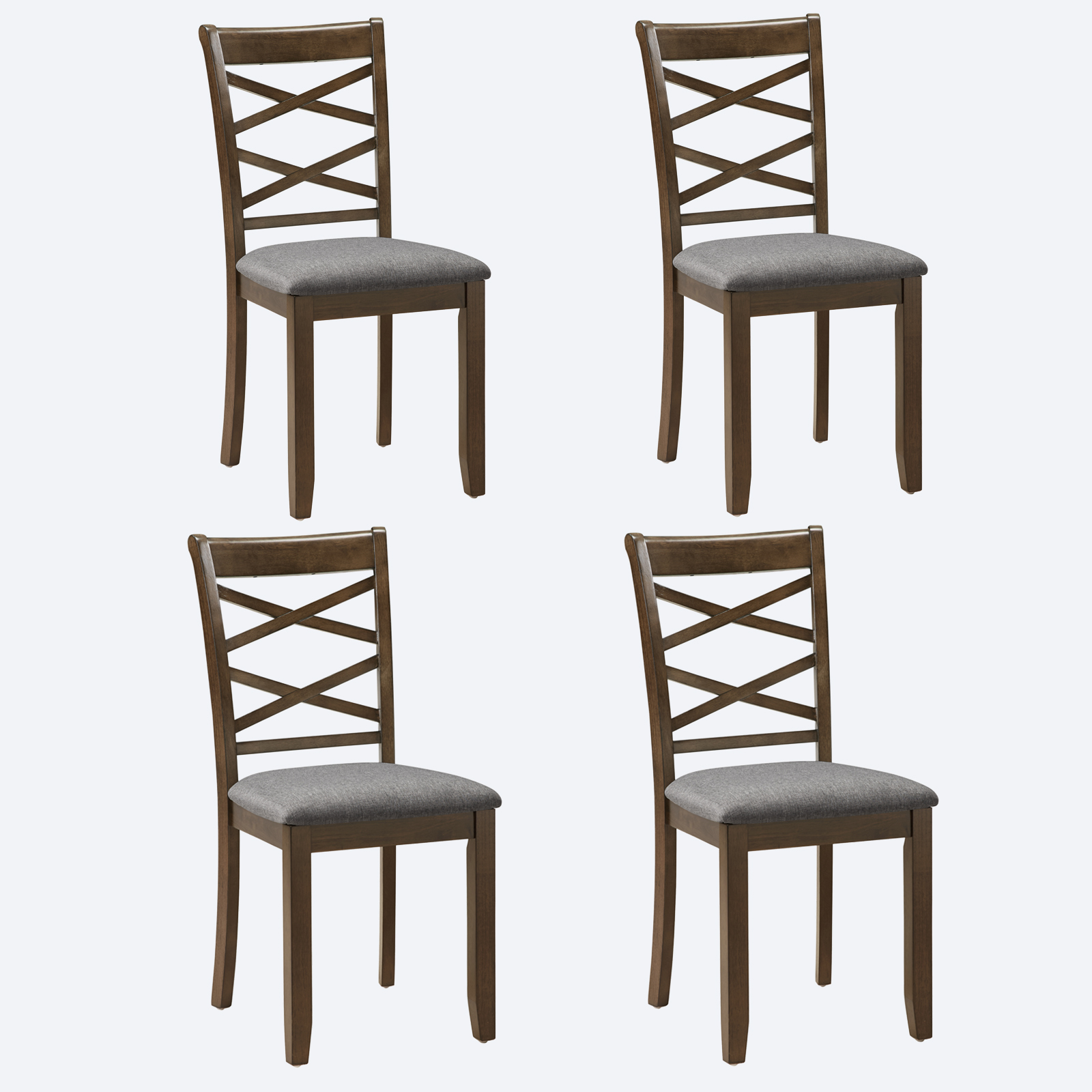 Sillas de comedor de madera, juego de 4, con asiento acolchado y tapizado - Nogal