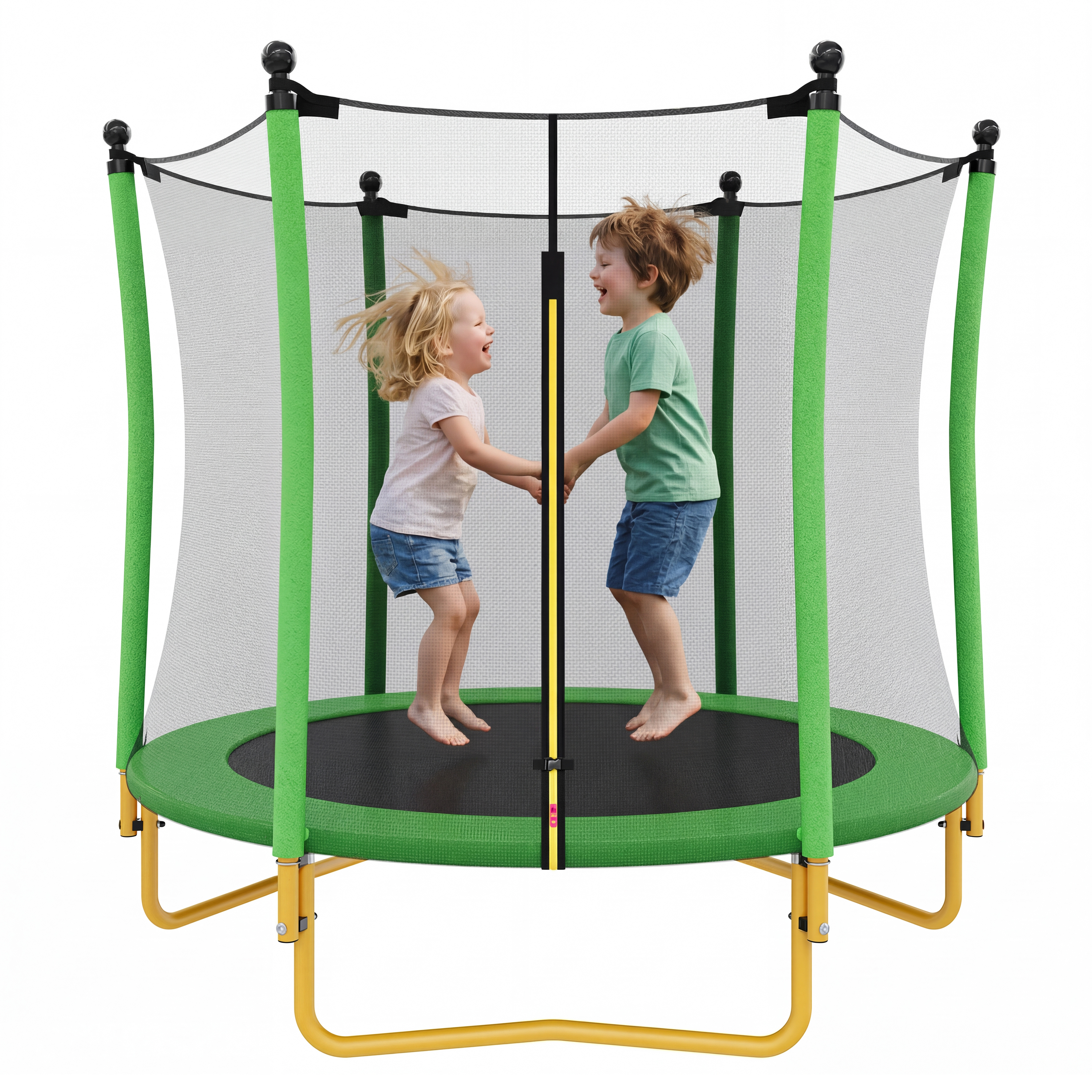 Trampolín para niños de 5.5 pies, con red de seguridad, patas estables, verde
