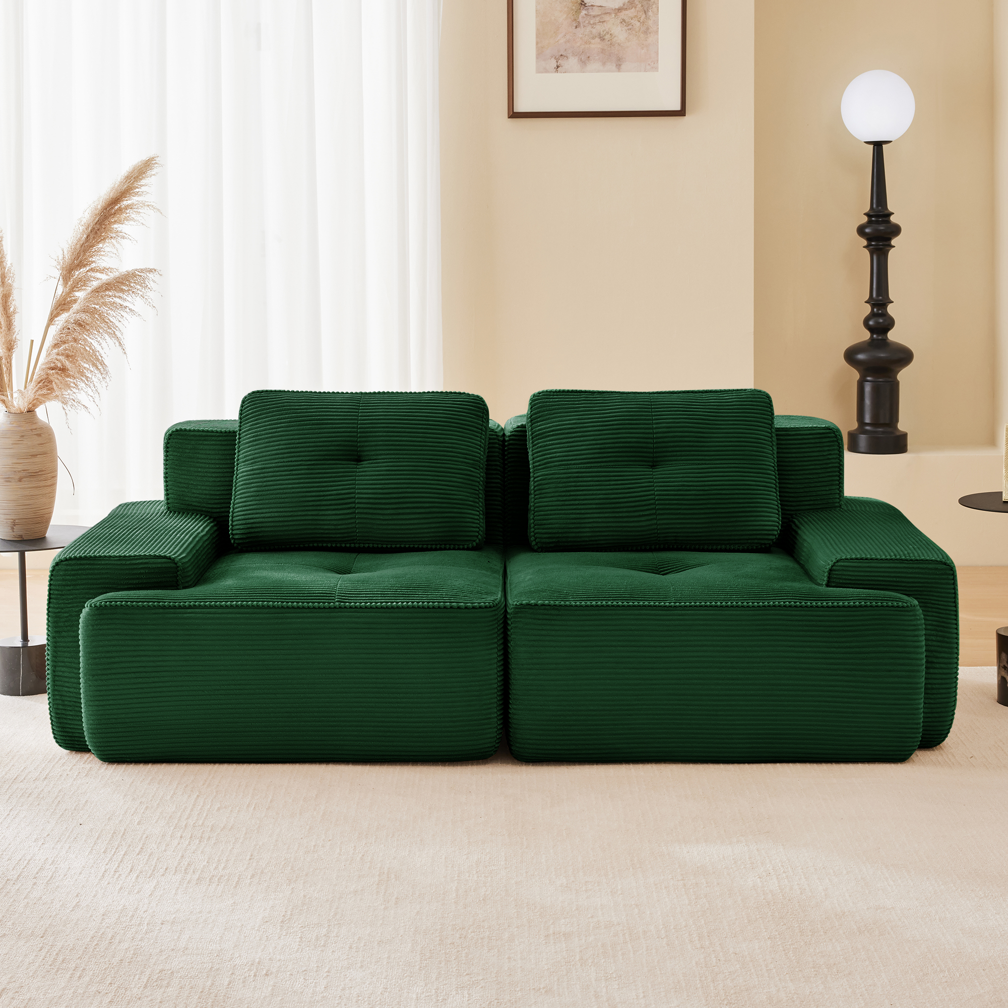 Sofá seccional modular moderno en L de 82 pulgadas, tela de pana verde