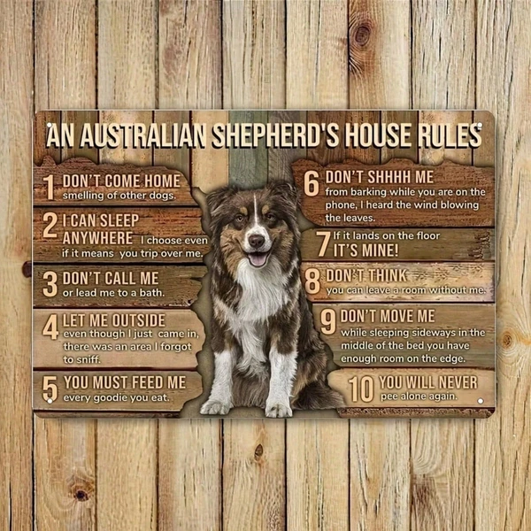 CIFbuy 1pc Australian Shepherd Metal Tin Sign, House Rules Wall Art, Funny Pet Commands Decor, Decor, 8x12 Inch Unframed Humorous I IkTok, IkTok, Ommands Decor Self- Hckup Logiops Inny