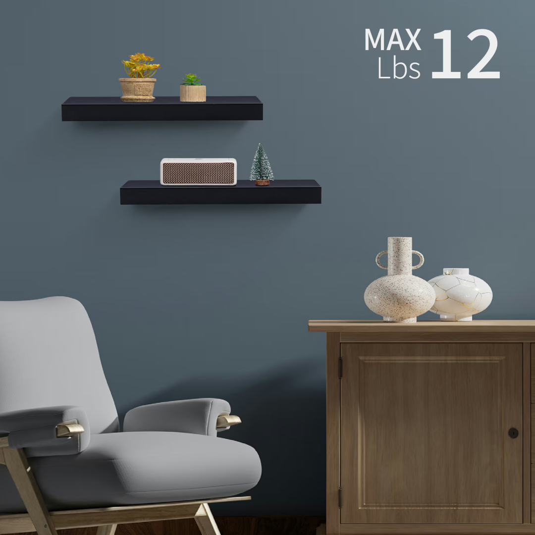 Estante flotante de madera de 14.96 pulgadas para pared, con soportes invisibles, negro.