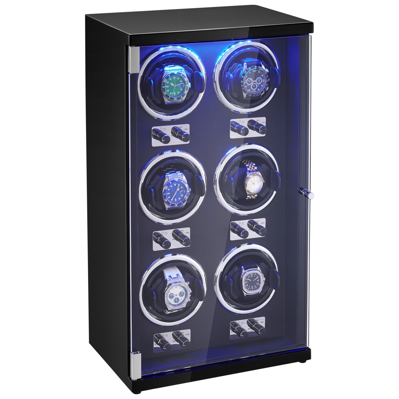 Enrollador de relojes automático para 6 piezas con 6 motores Mabuchi y luz LED