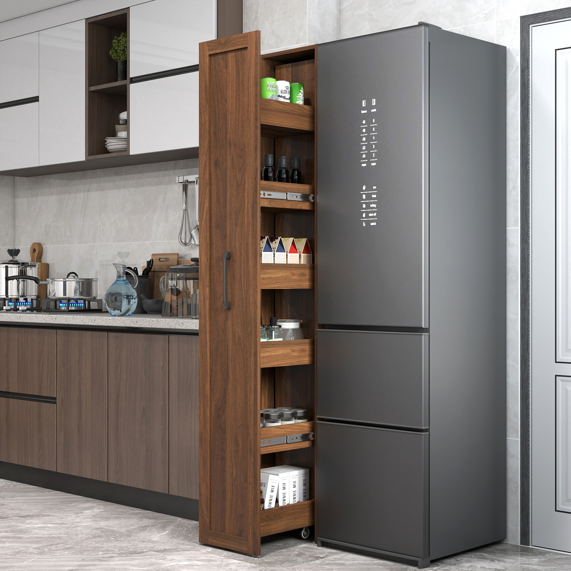 Large, Slim Storage Cart, Kitchen Rolling Cart, Narrow Storage Cabinet with Handle & Wheels, Wood Spice Rack Next to Fridge, Pantry Shelf for Kitchen, Small Spaces