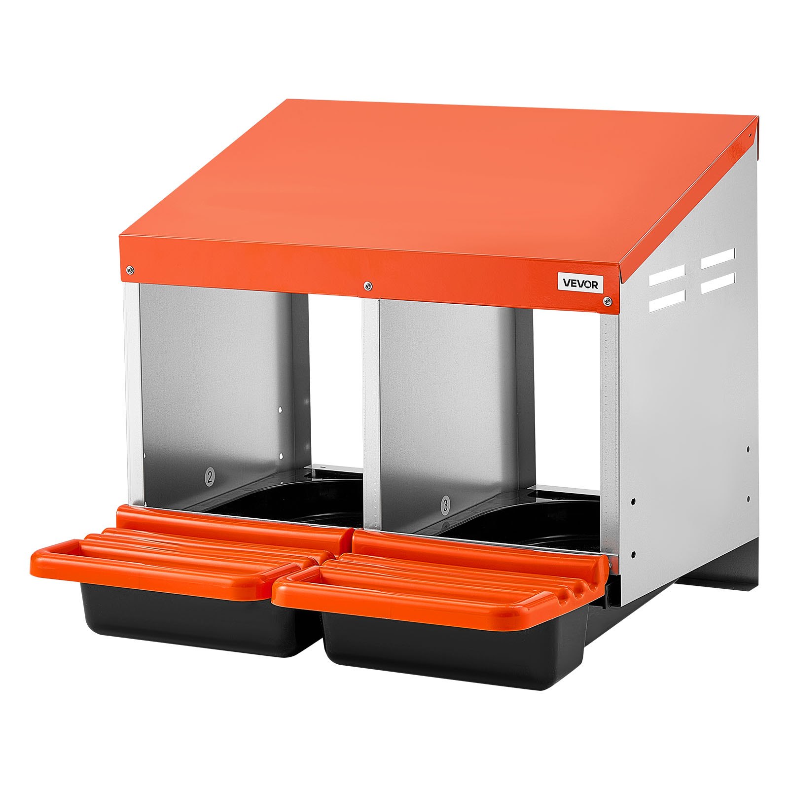 Chicken Nesting Boxes, 2 Compartments, Easy Egg Collection, Wall Mount, Easy To Assemble, Galvanized Steel And High-Strength Plastic, Roll Away Nesting Boxes For Chickens Laying Eggs, Orange