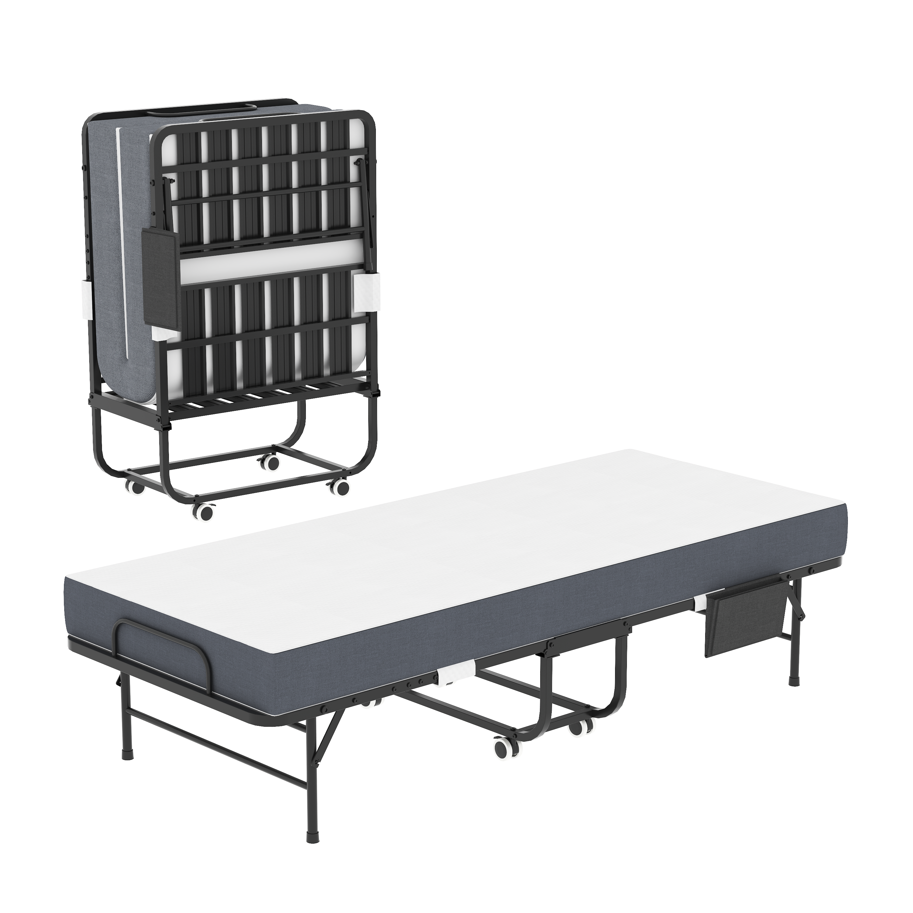 75 Inch Folding Bed With 5  Memory Foam Mattress, Space Saving Rollaway Guest Bed, Heavy-Duty Metal Frame On Wheels, Portable Twin Bed For Adults & Guests