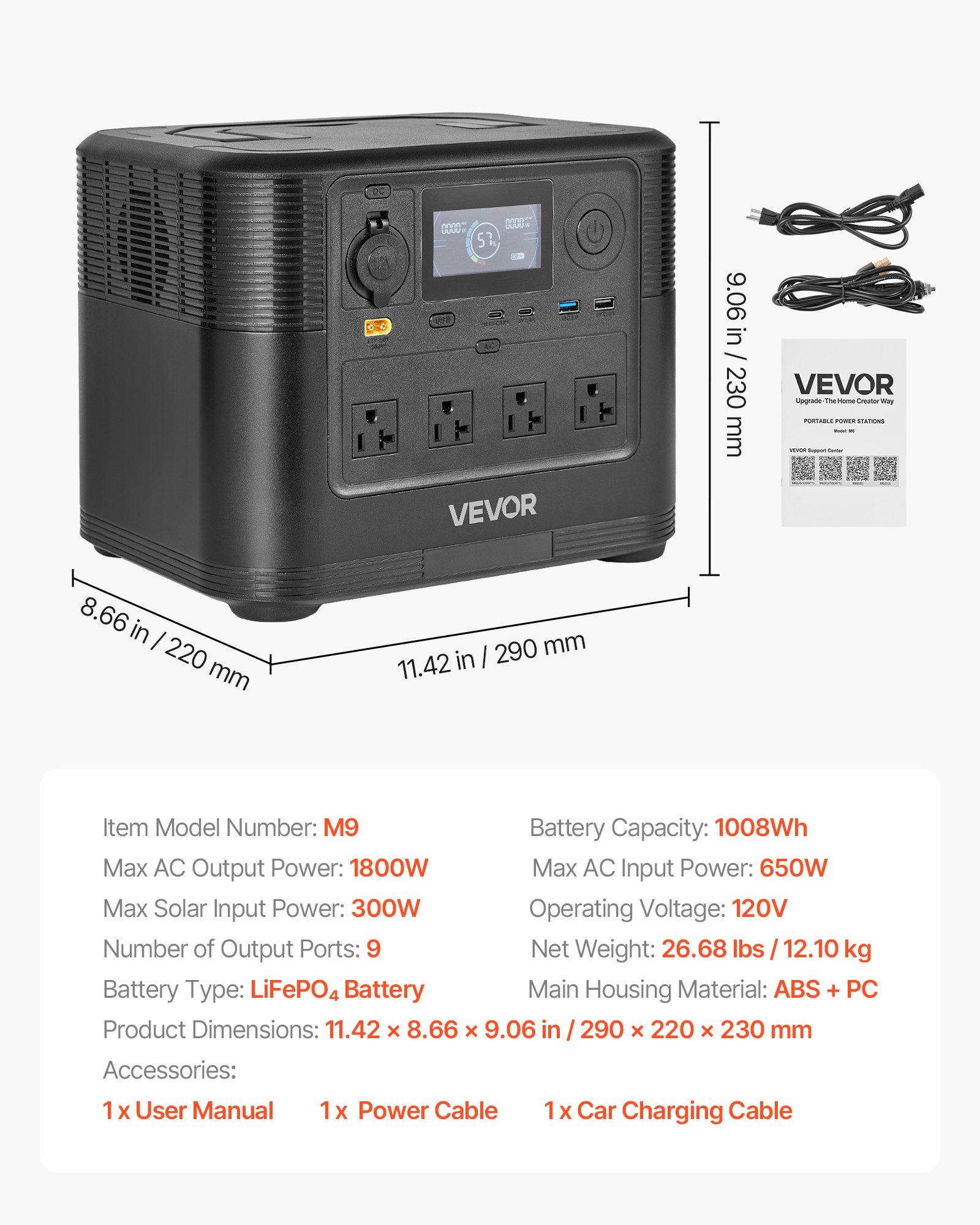 Portable Power Station, 1800W Solar Generator Power Station, 1008Wh LiFePO4 Battery Backup With 9 Output Ports For For Home Emergency, Outdoor Camping, RV Travel (Solar Panel NOT Included)