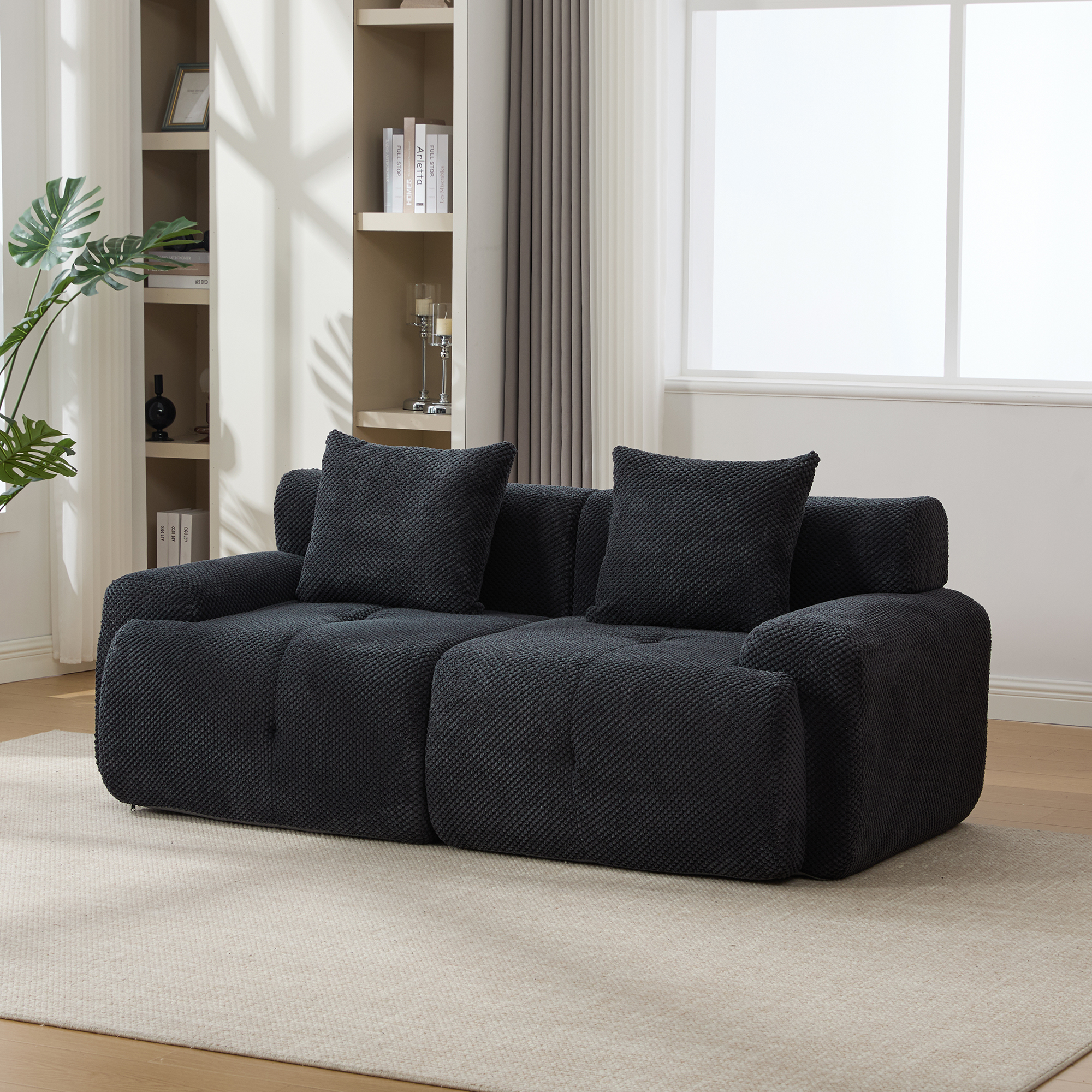Sofá seccional modular de 73 pulgadas, 2 plazas, capitoné, con 2 almohadas, carbón