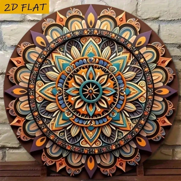 CIFbuy 1pc Vintage Round Aluminum Metal Sign, 8x8 Inch Colorful Geometric Mandala Wall Decor, 2D Flat Decorative Plaque For Home Bar Ro TikTok, TikTok, Andala Self-pickup Logiopics