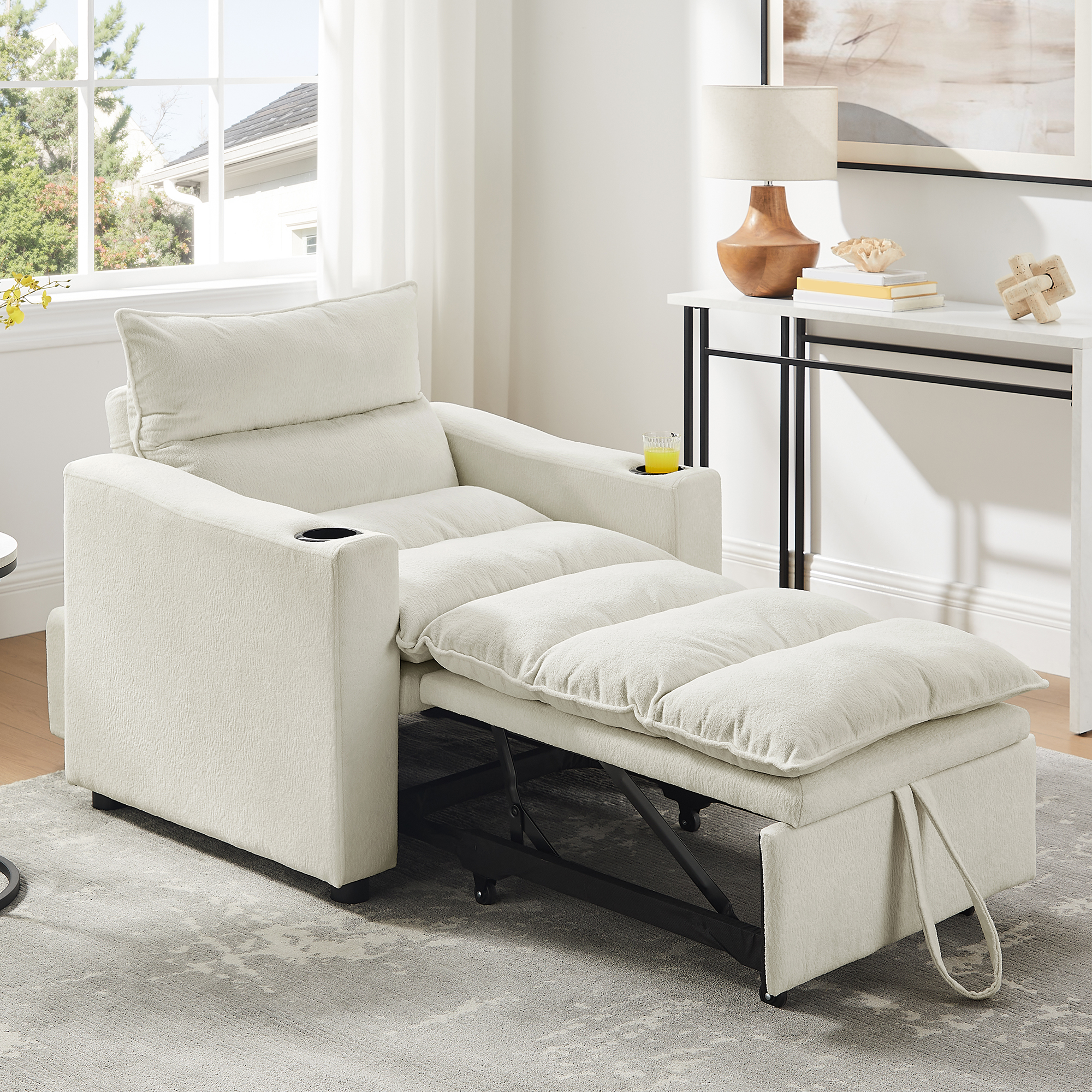 Sofá cama convertible 3 en 1 con tela de terciopelo moderno, ajustable, beige