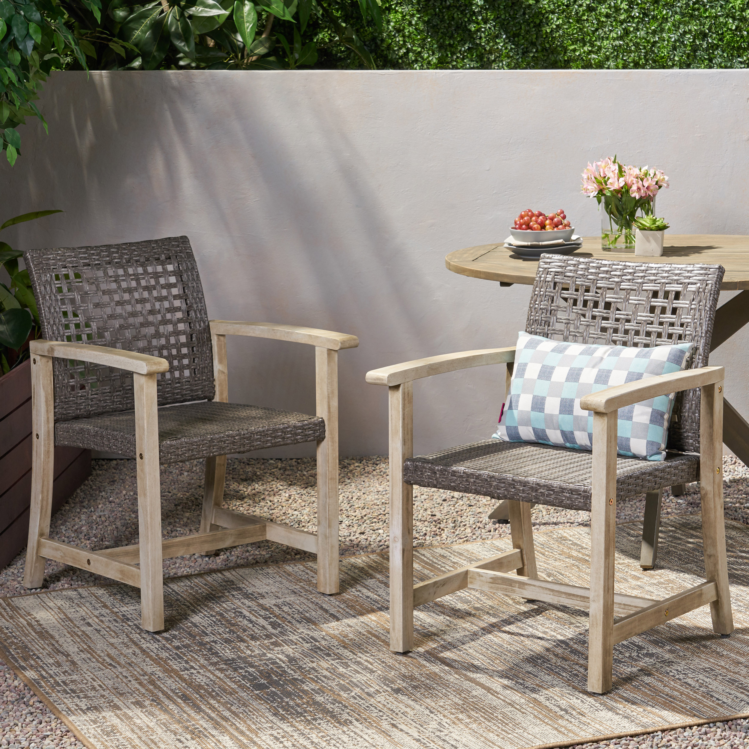 Sillas de comedor HAMPTON de madera y mimbre, set de 2
