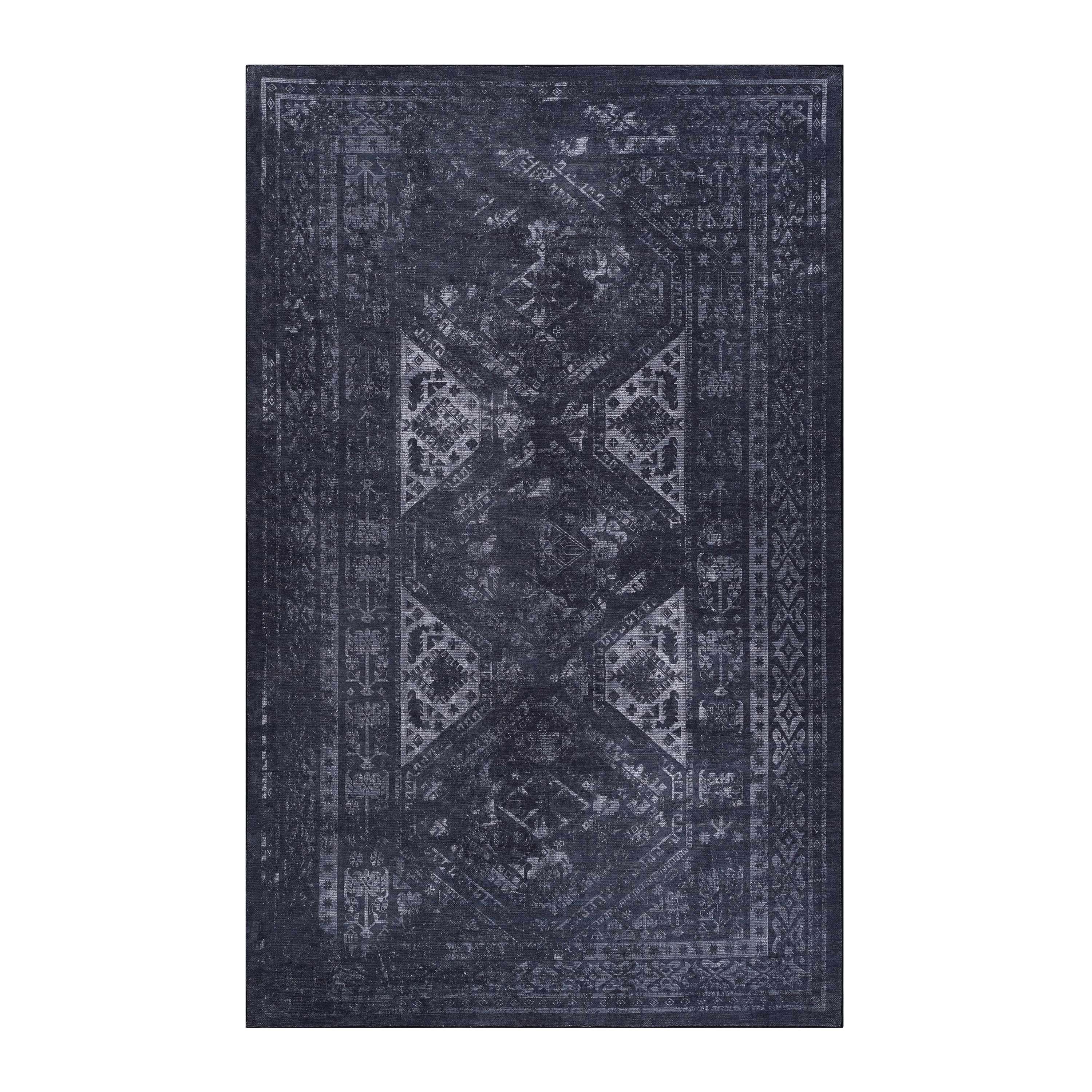 MAVAL Black Washable Rug 9x12 Area Rug  Black Gray, 9'x12'