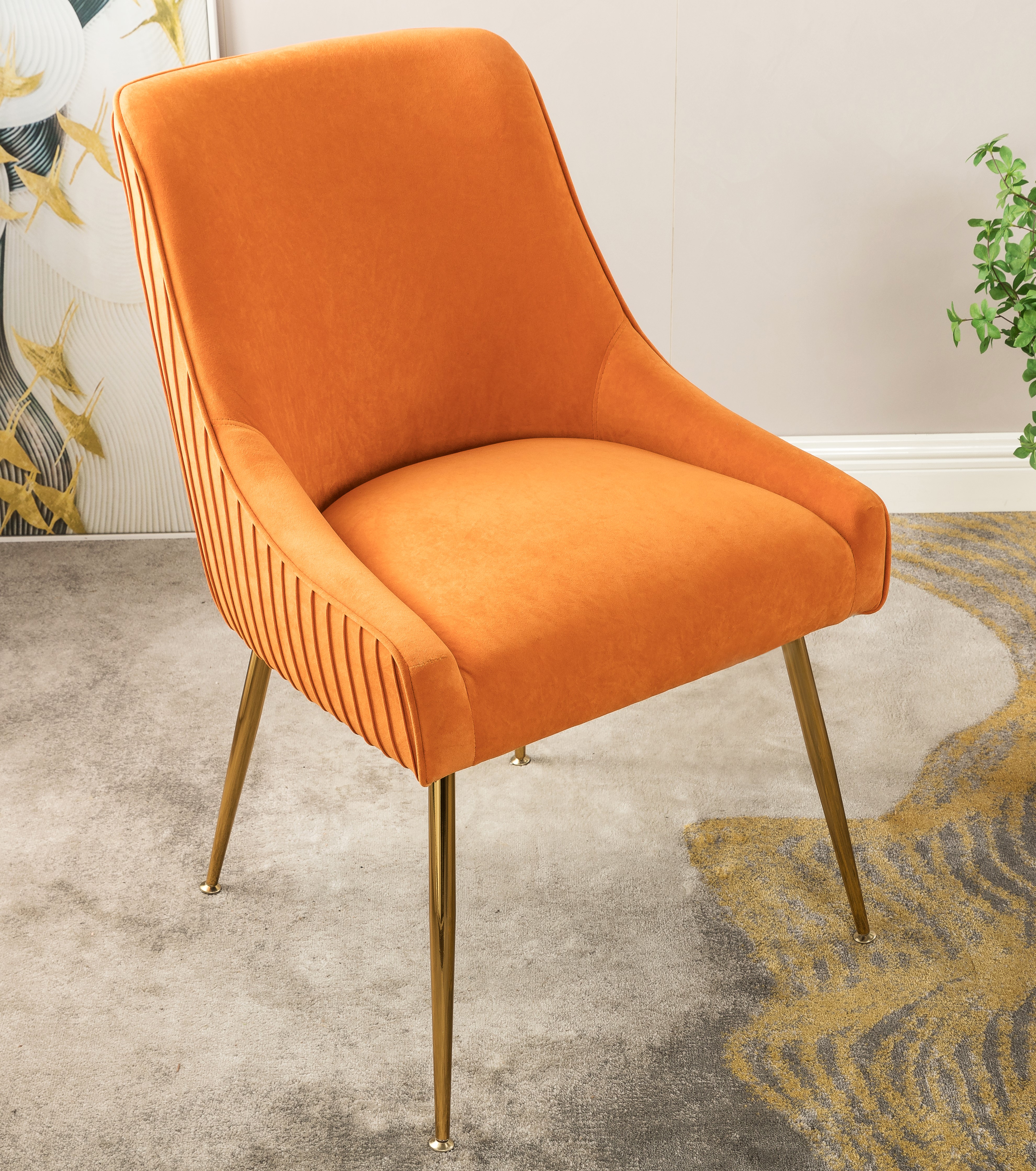 Velvet Dining Chair With Gold Legs, Modern Upholstered Accent Chair, Comfy Side Chair For Kitchen Living Room
