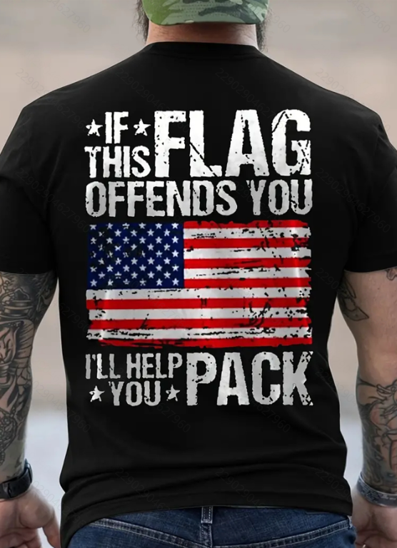 Camiseta con estampado 'If This Flag Offends You I'll Help You Pack' y bandera de EE. UU.