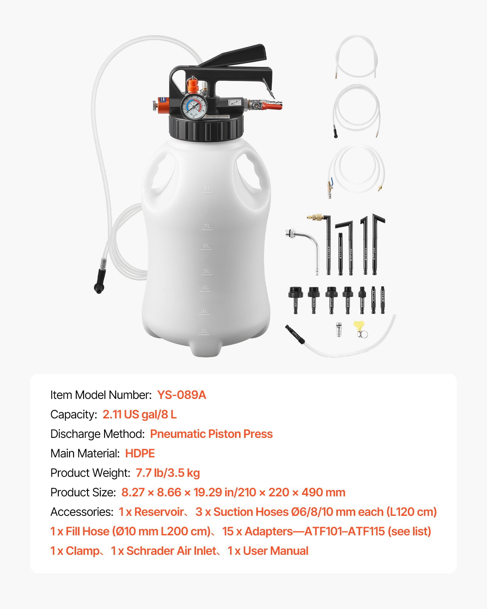 Transmission Fluid Pump, 8 L Pneumatic Oil Fluid Extractor, ATF Refill Dispenser Transfer Pump With 15 ATF Adapters, Oil Extractor Dispenser With HDPE Tank For Cars, Boats, Lawn Mowers