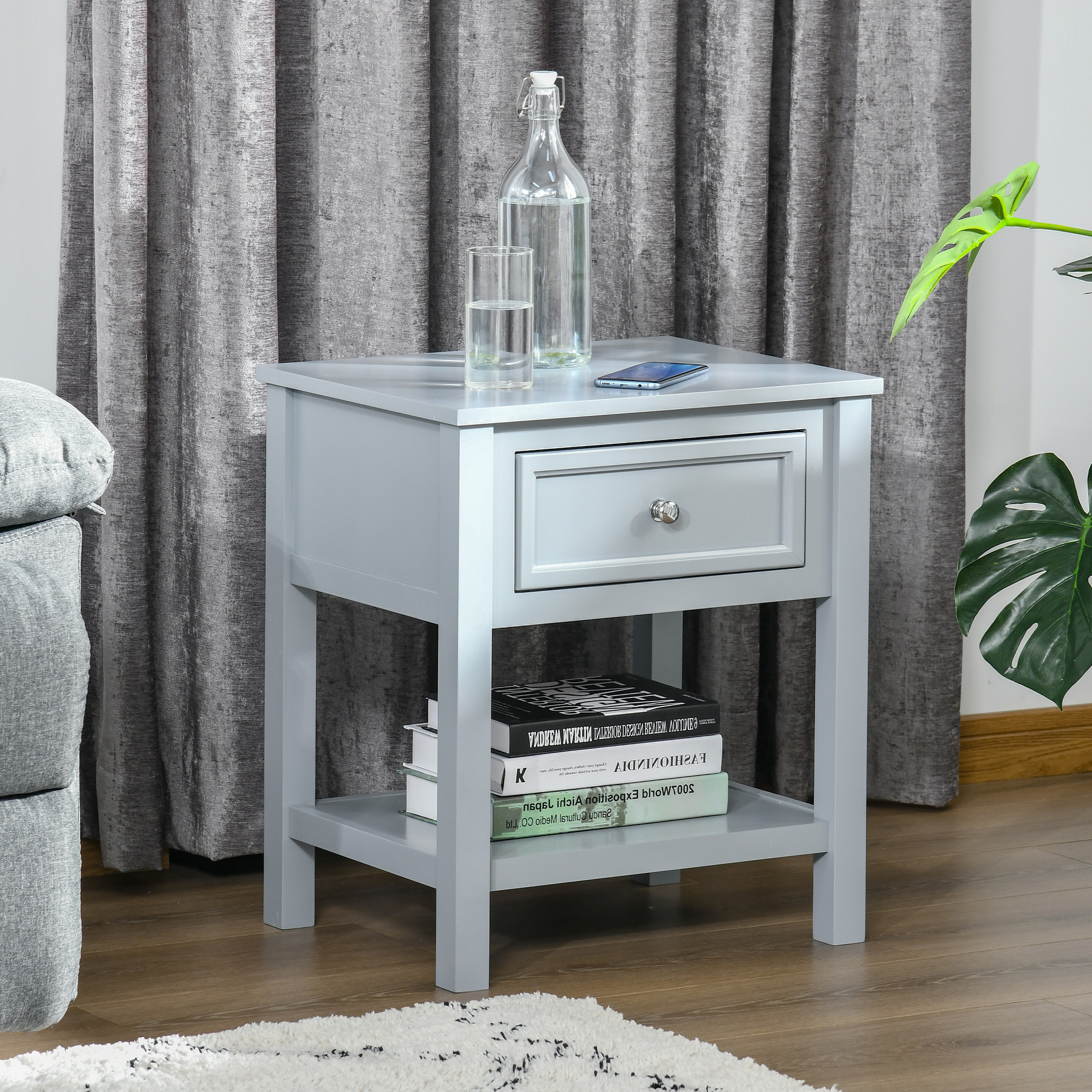 Accent End Table, Sofa Side Table with Storage Drawer and Bottom Shelf for Living Room,Gray