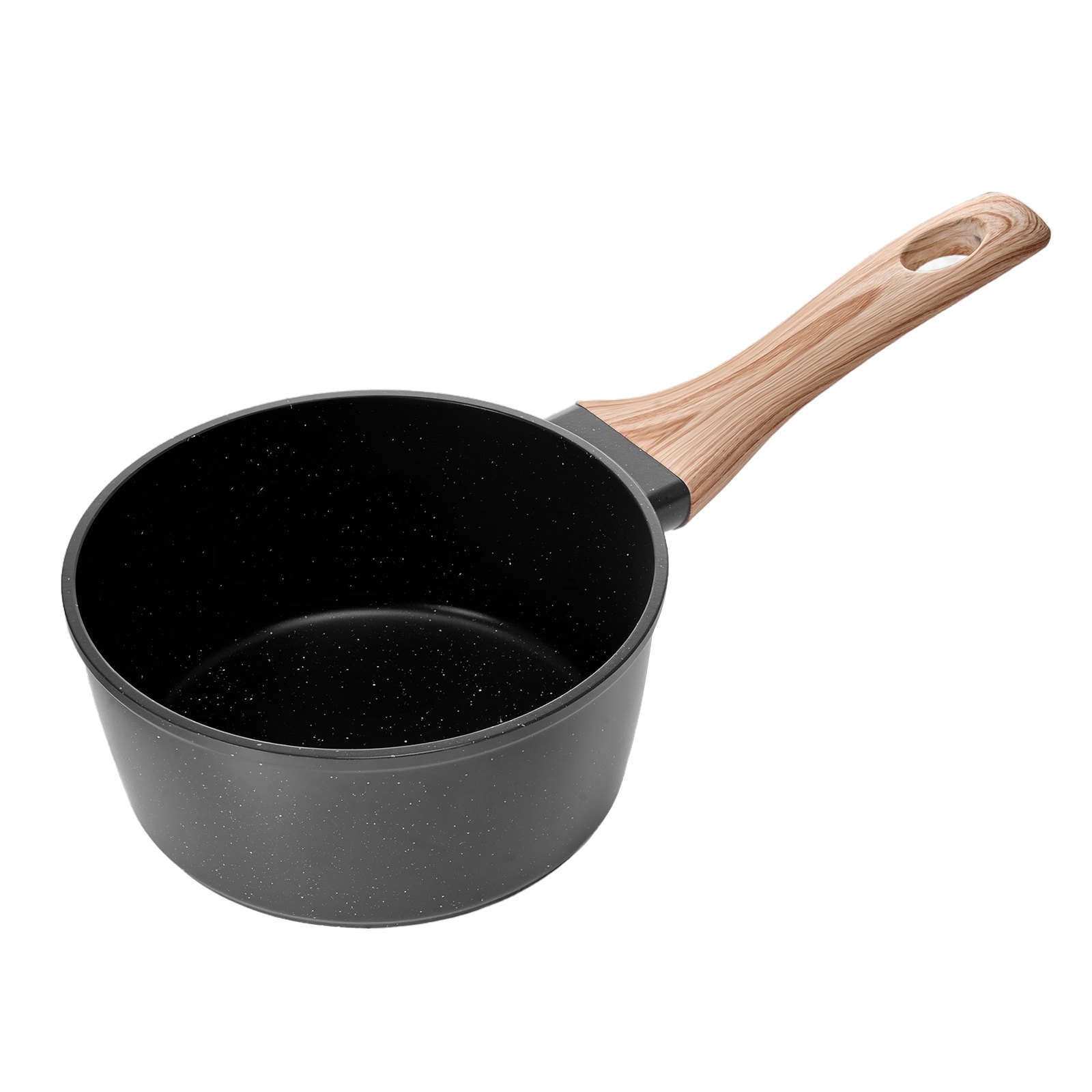 Cacerola antiadherente de 1.5 cuartos con tapa de vidrio templado, mango desmontable, negra