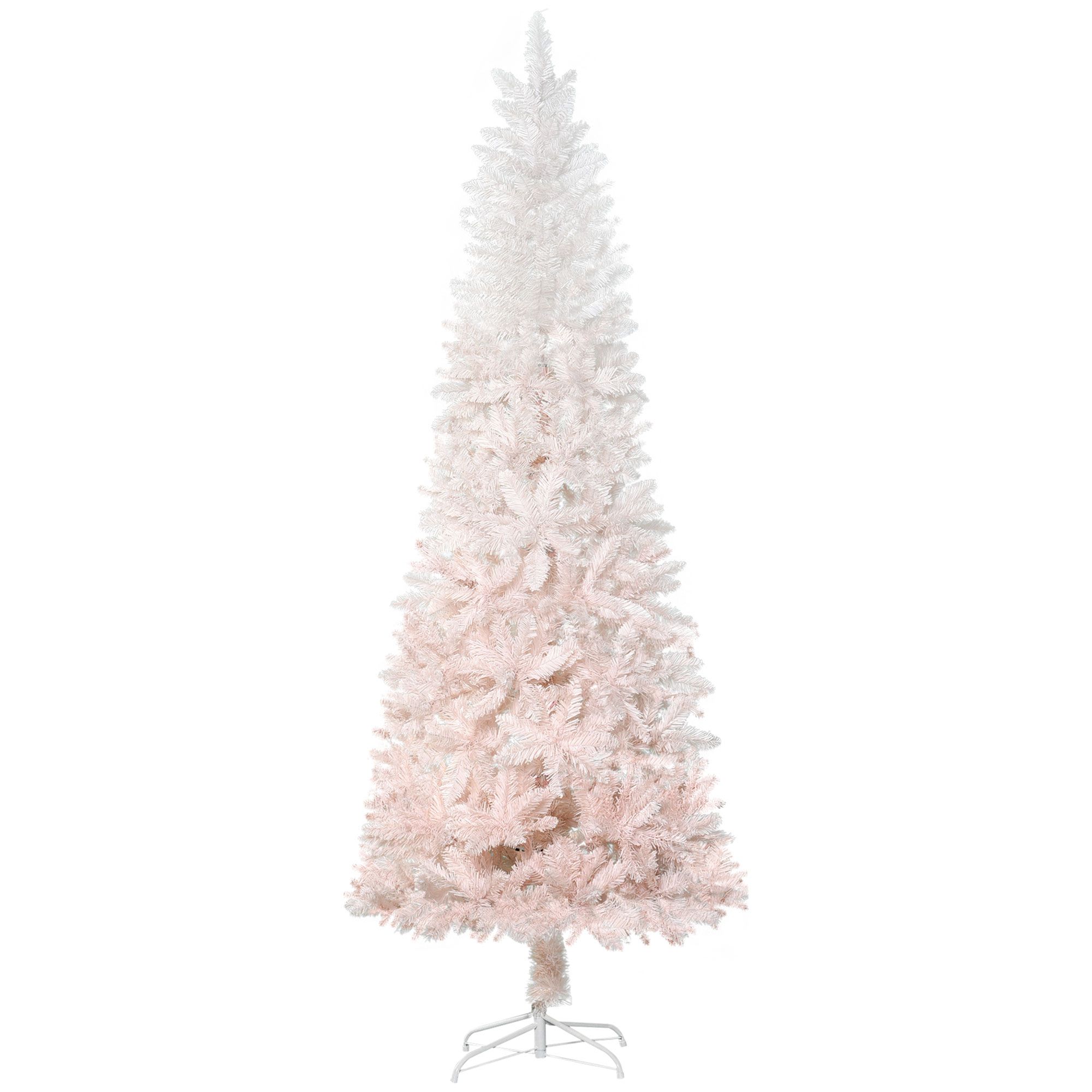 Árbol de Navidad artificial tipo lápiz de 6 pies, ramas realistas, rosa y blanco