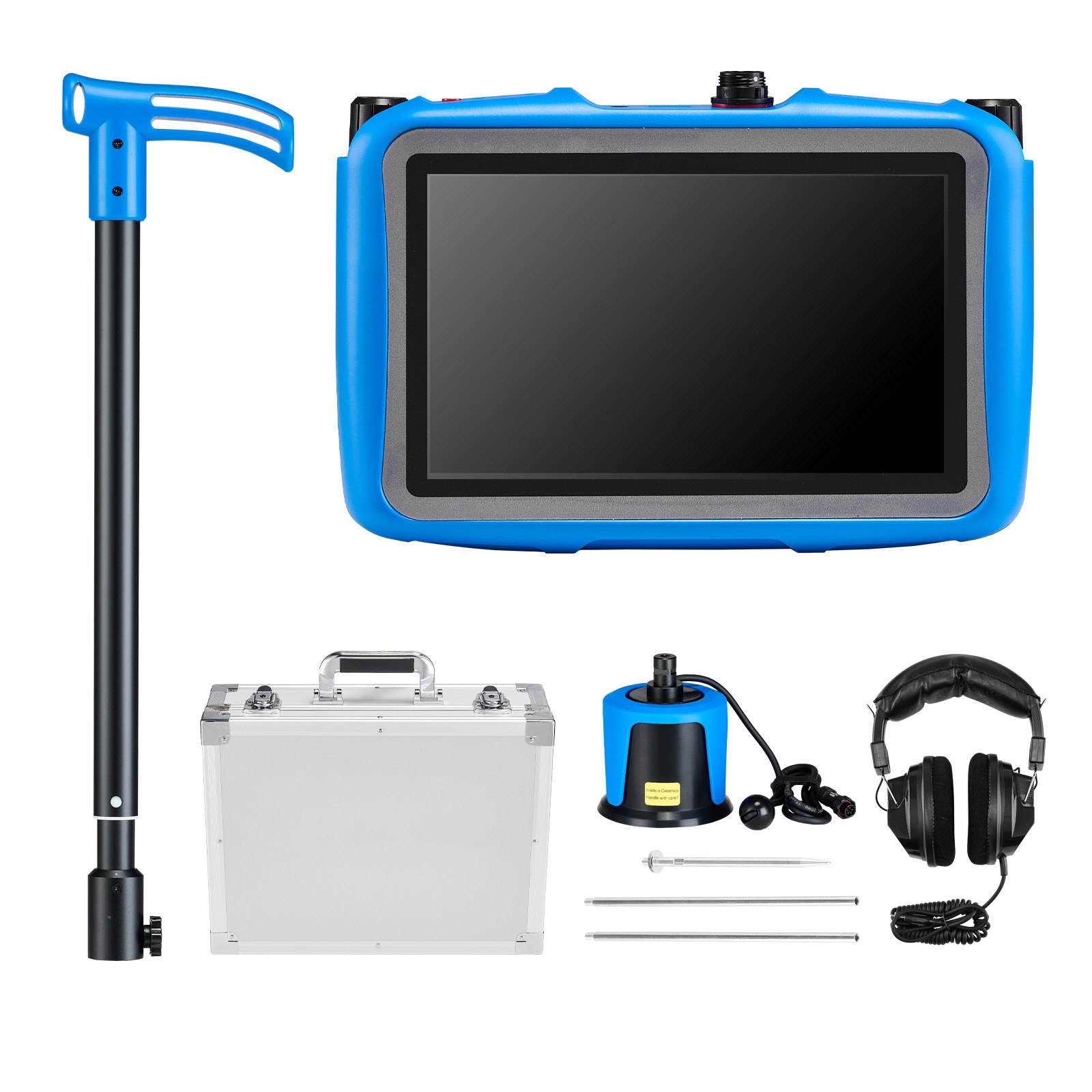 Pipe Water Leak Detector For Outdoors, 1Hz-10000Hz, 7" Touchscreen Water Leakage Detection Locator For 16.4FT (5m) Underground Plumbing - With Medium Sensor, 3 Listening Rods, Headphone & Case