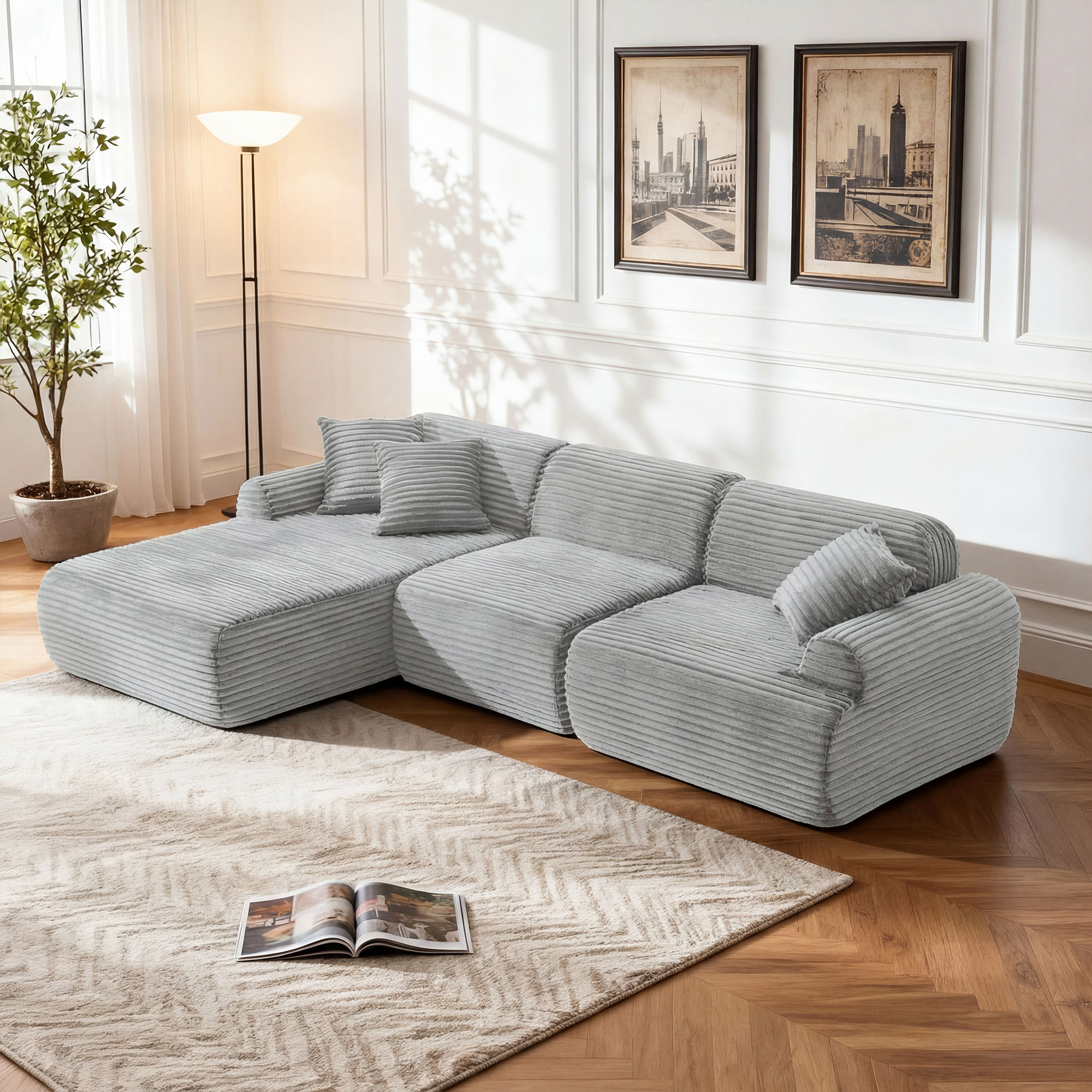 105'' Modular Sectional Sofa Couch ,Boneless Couch, Compressed Couch, Detachable And Washable, Replaceable Sofa Cover, Modern Woven-Textured Upholstery, Convertible L-Shaped Design For Living Room