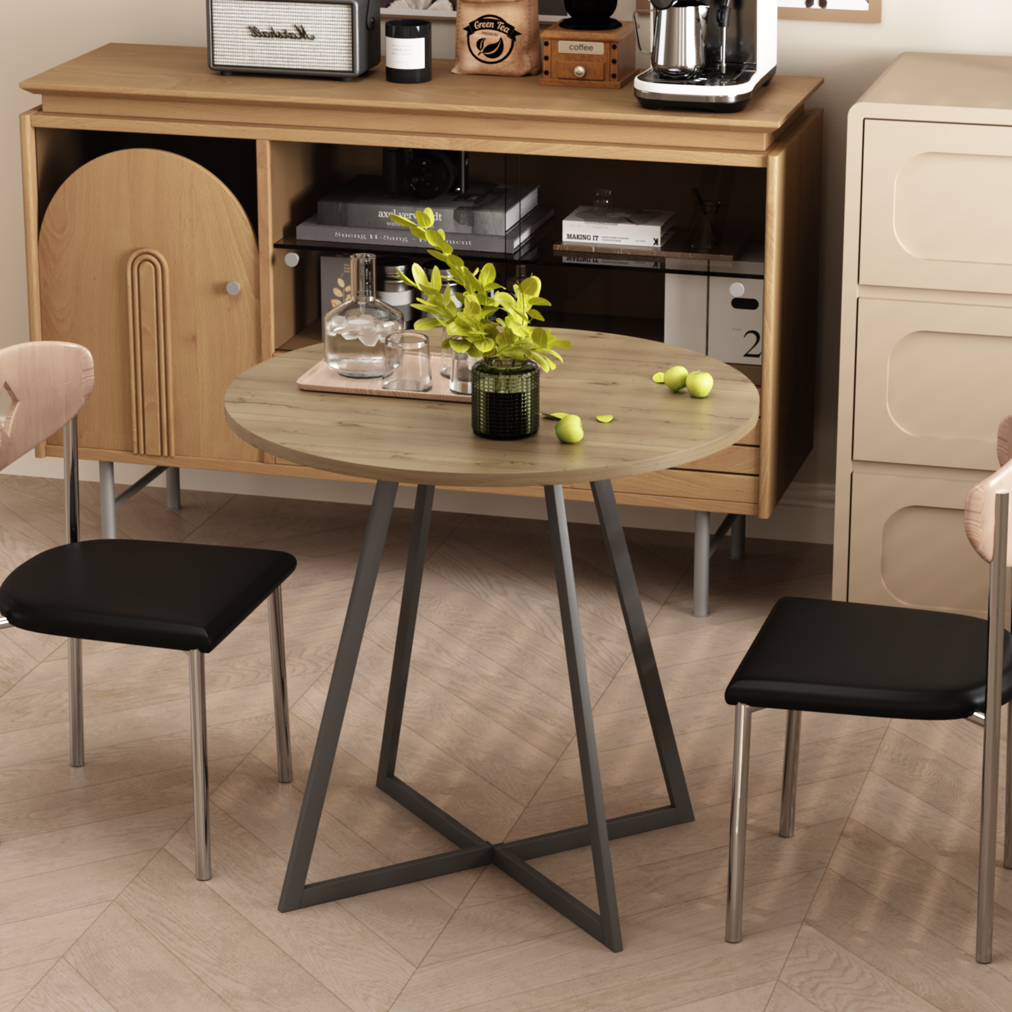 Mesa de comedor redonda de 31.5 pulgadas, patas de metal negro, para 2-4 personas