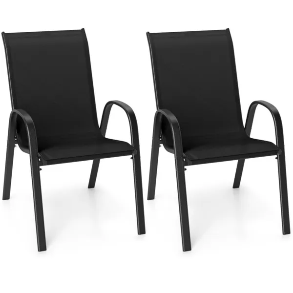 Sillas de comedor para patio, paquete de 2, apilables, estructura de acero, 330 libras, negras