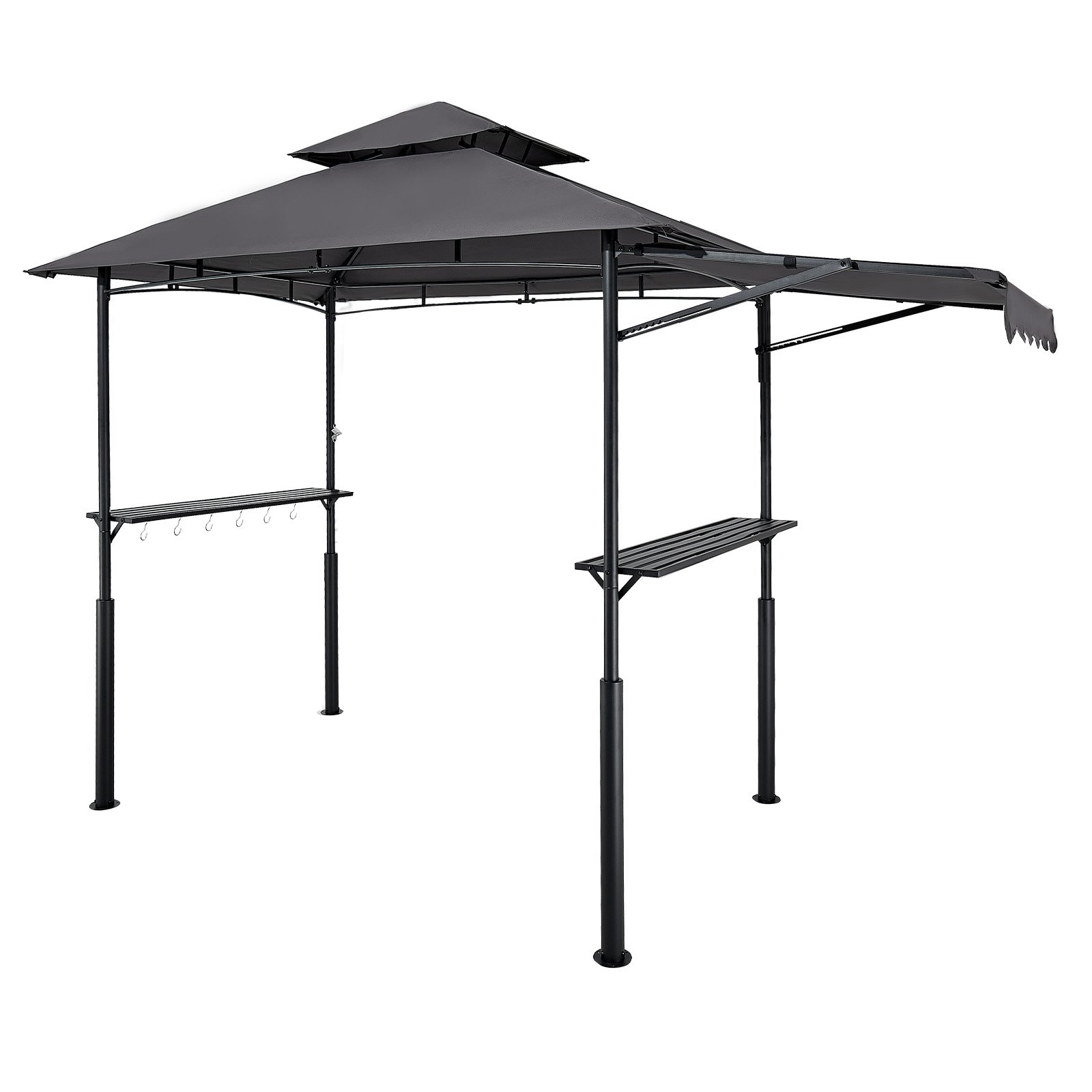 8'x5' Reinforced BBQ Grill Gazebo Canopy With Shelf & Awning Double-Tiered Top