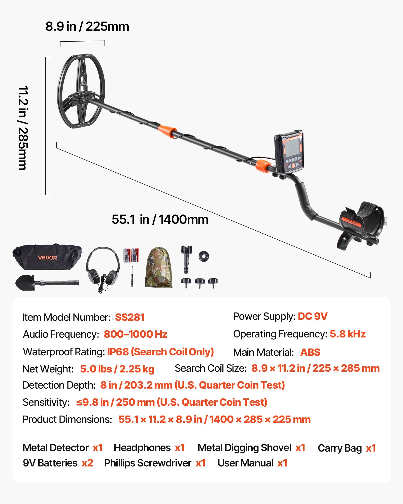 Detector de metales para adultos, 10 pulgadas, IP68, con pantalla y auriculares