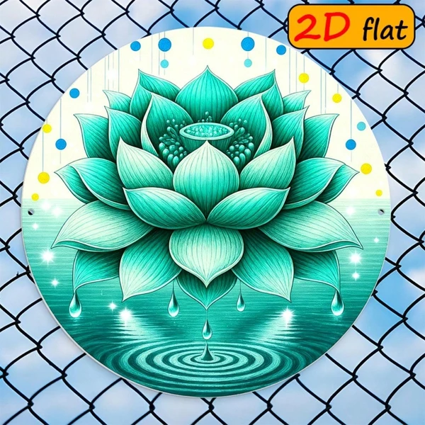 Placa decorativa redonda 2D de loto verde y gota, 7.87x7.87 pulgadas para exterior