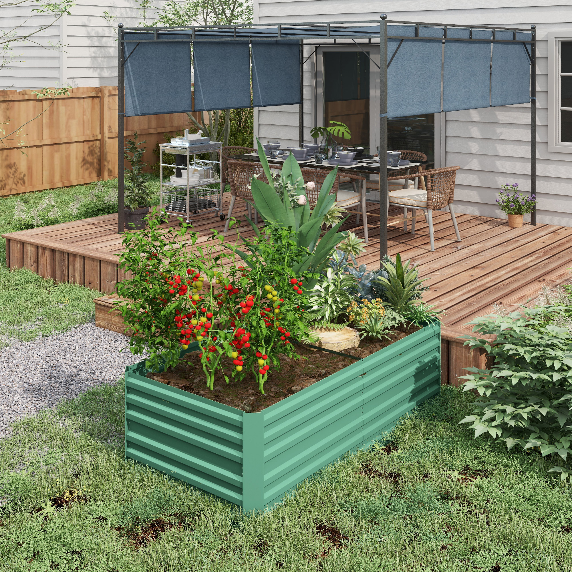 Galvanized Raised Garden Bed, Steel Outdoor Planters with Reinforced Rods, 71" x 36" x 23", Light Green