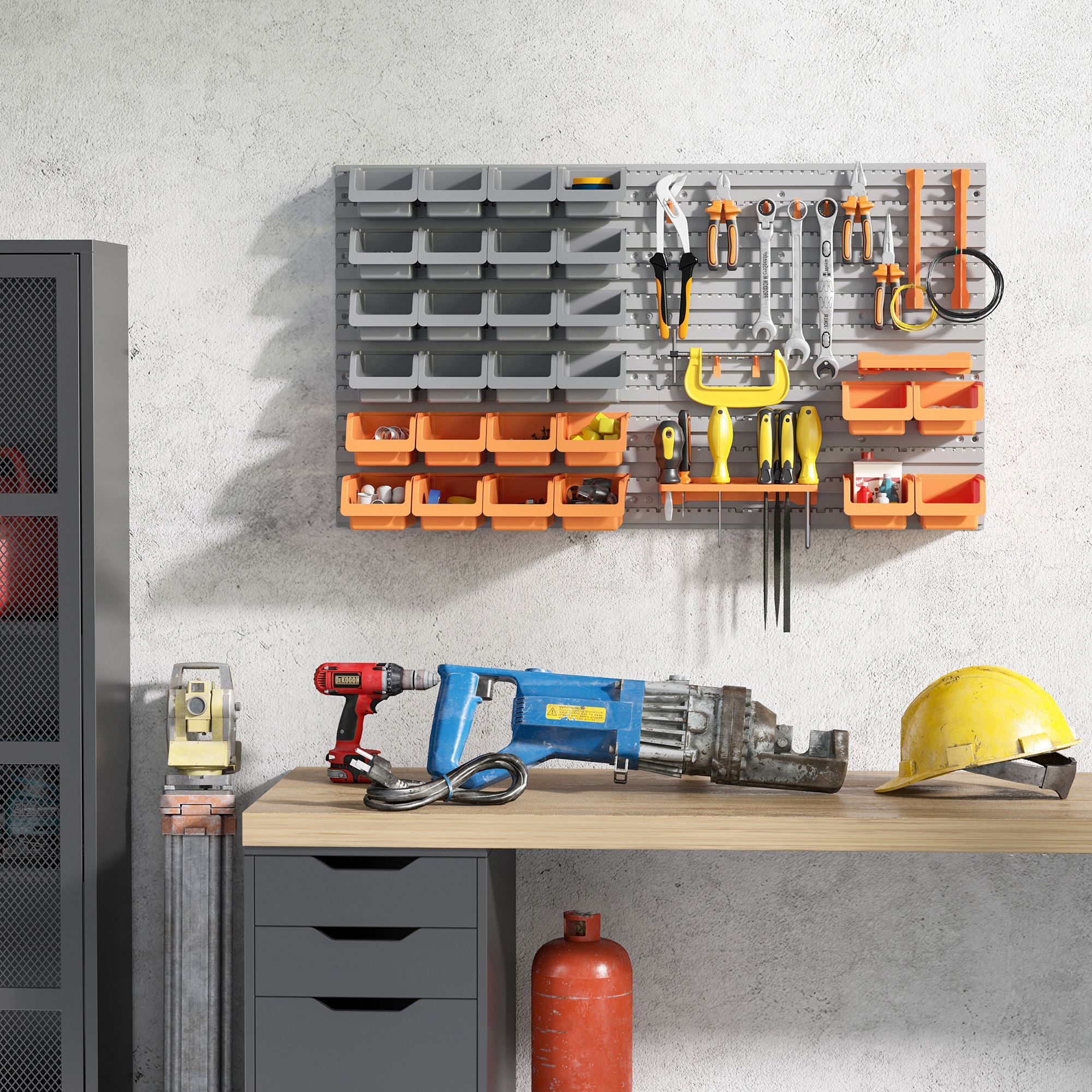 Kit organizador de herramientas de tablero perforado de 44 piezas, con contenedores y ganchos