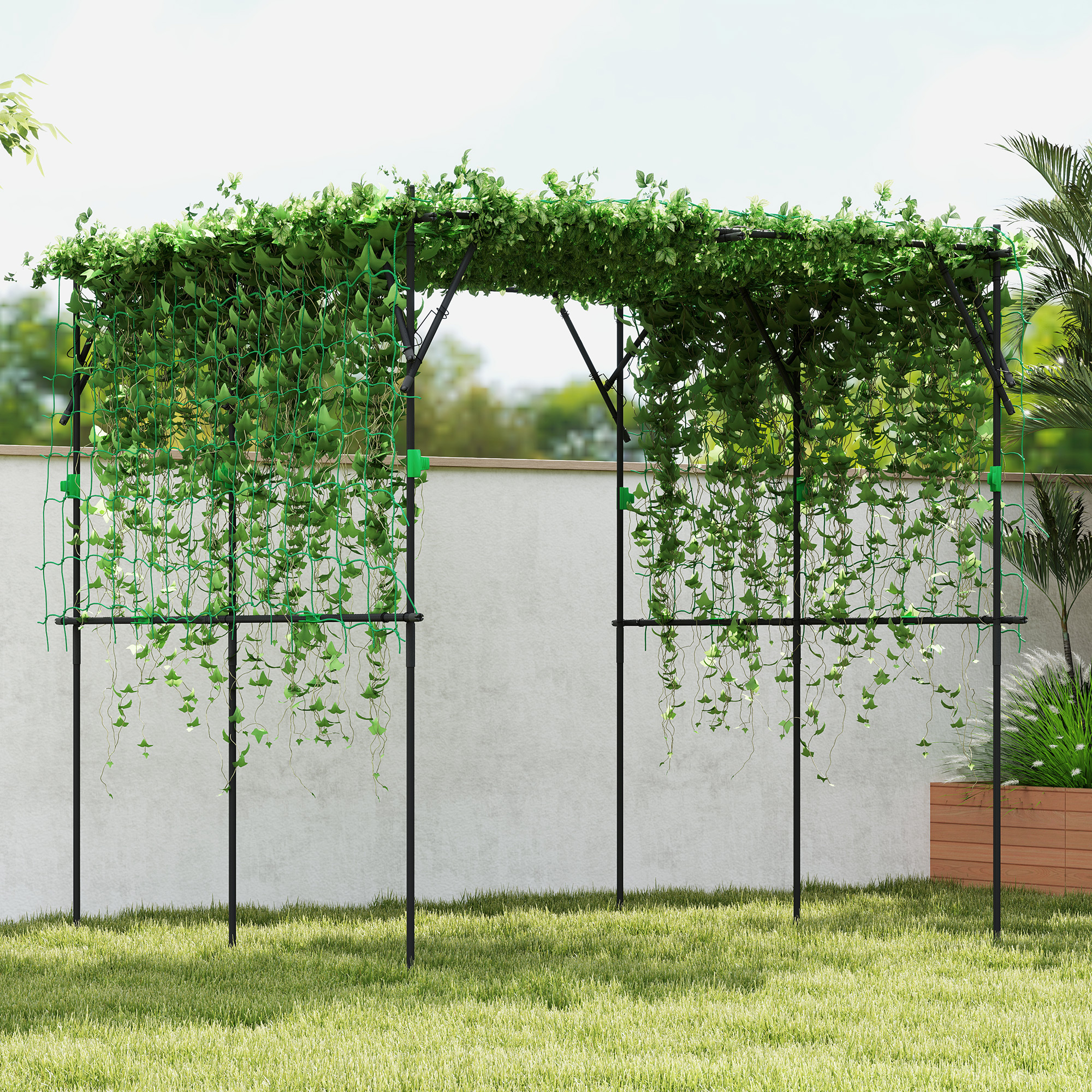 Arco de jardín con enrejado, 7.3 pies de alto, metal, con red trepadora, negro