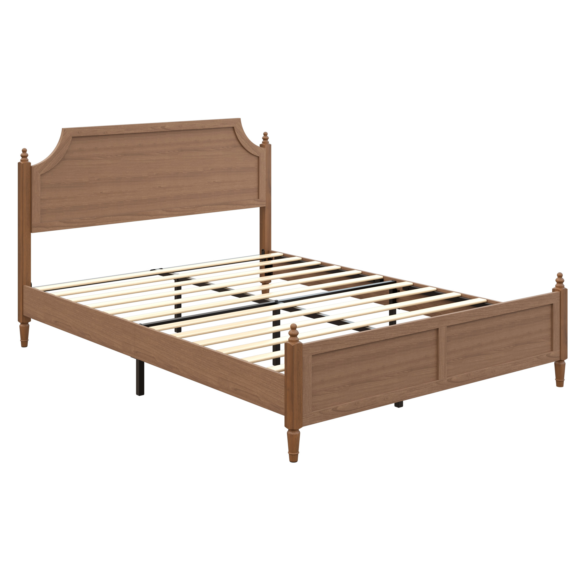 Base de cama plataforma Queen estilo rústico con cabecero y piecero, marrón oscuro