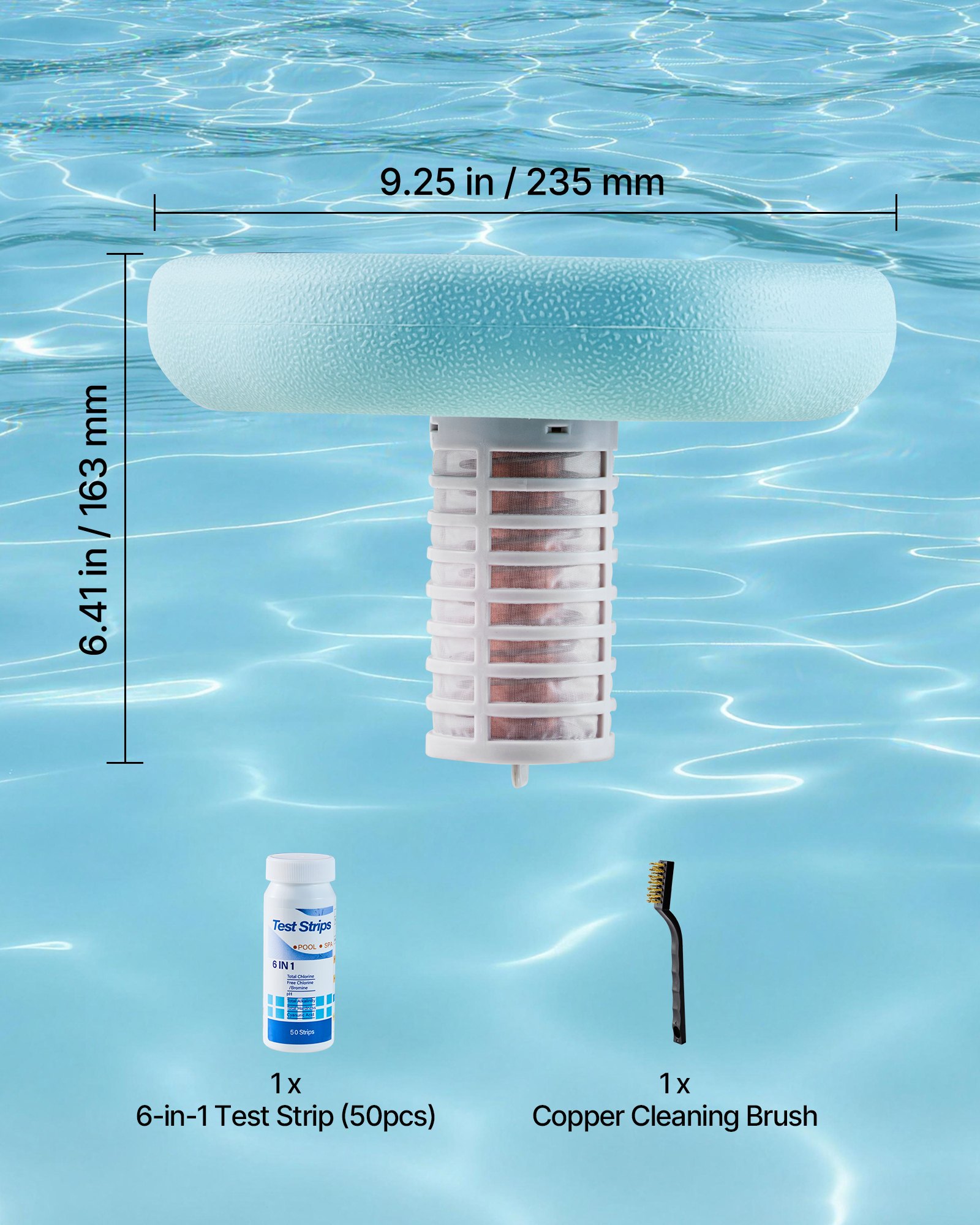 Solar Pool Ionizer, Hexagon Copper Pool Ionizer Up To 45000 Gal, Floating Automatic Water Cleaner And Purifier, Chlorine Free Water, With Copper Anode, Spring, Brush And Filter For Pools & Spas