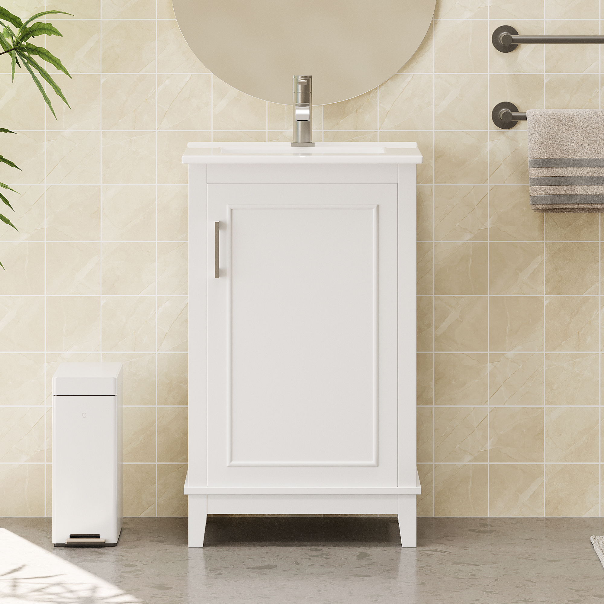 Viedo 20 Inch Modern Small Bathroom Vanity Cabinet With Ceramic Basin- 20x14.5x33.3 Inches,Ample Storage,1 Soft-Close Door