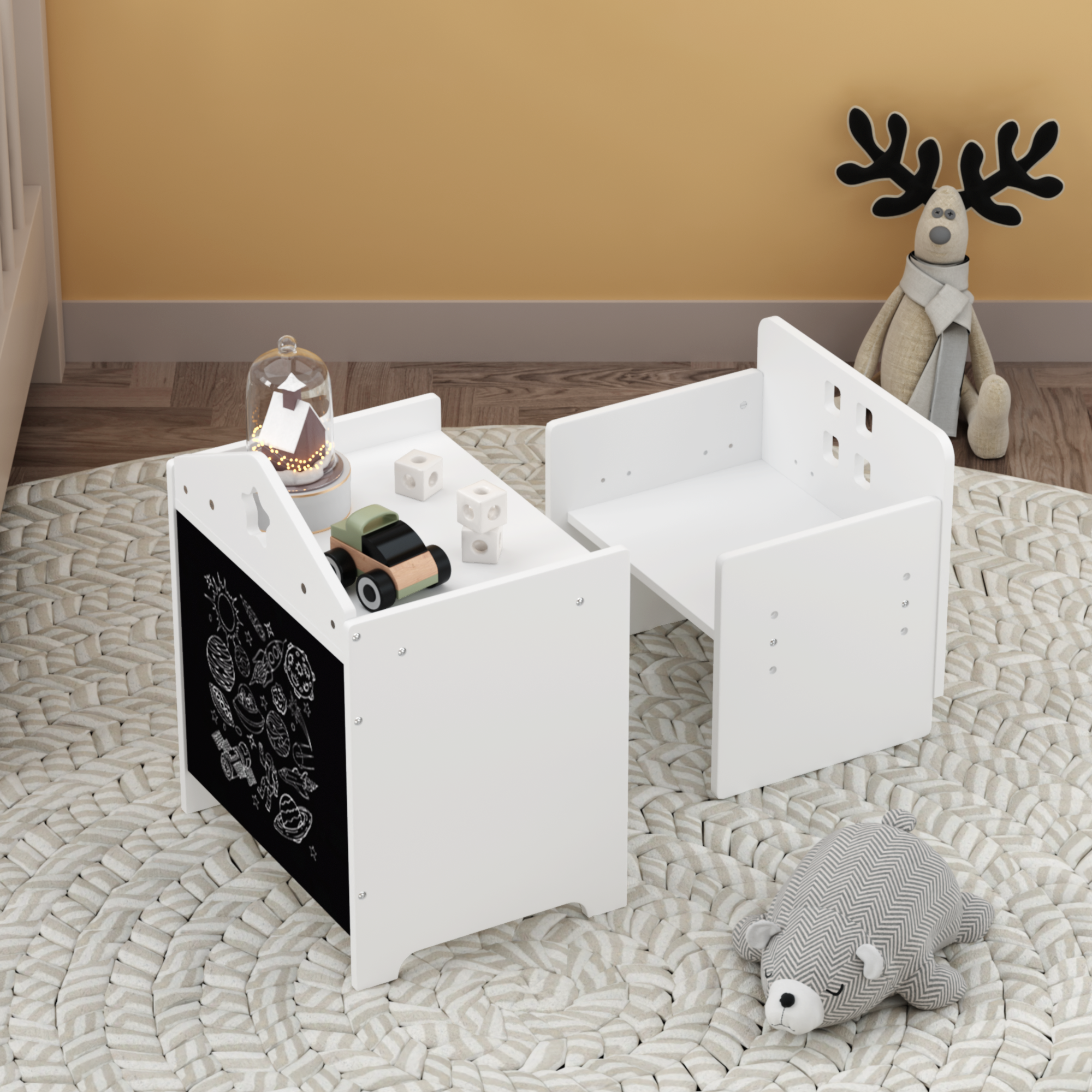 Set de mesa y silla Montessori de madera, 3 alturas ajustables, para niños 1-3 años