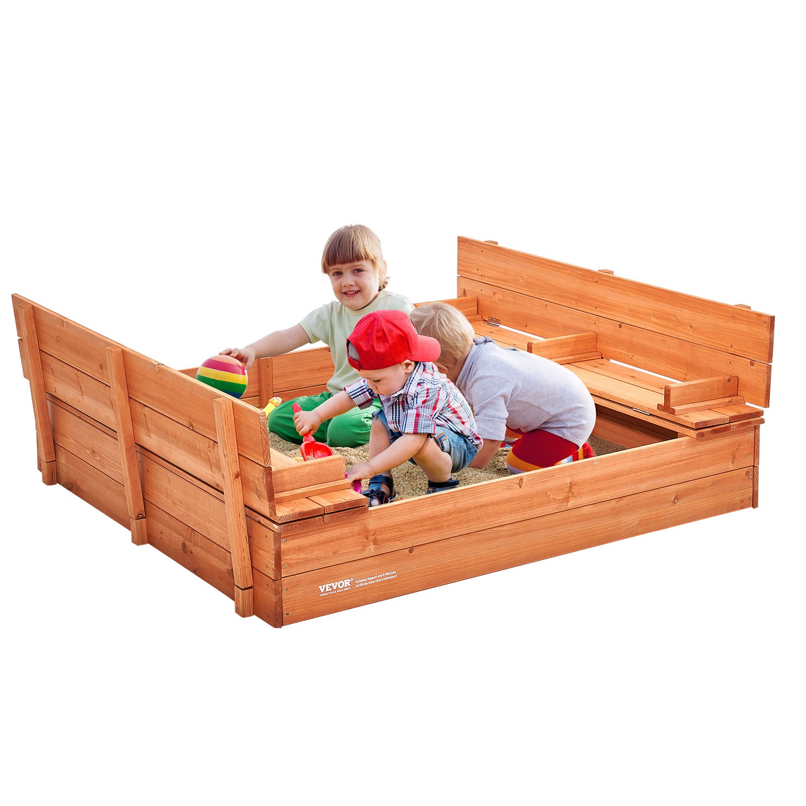 Arenero de madera con asientos plegables, 52.4 x 47.2 x 16.9 pulgadas
