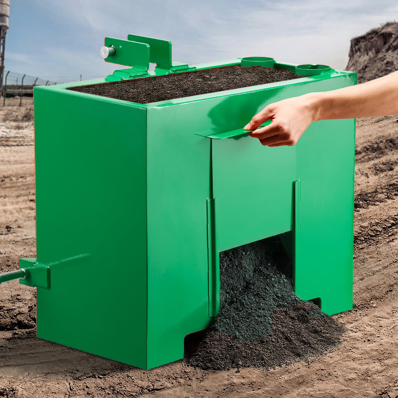 Caja de lastre para tractor, 800 libras, enganche de 2 pulgadas, categoría 1, verde