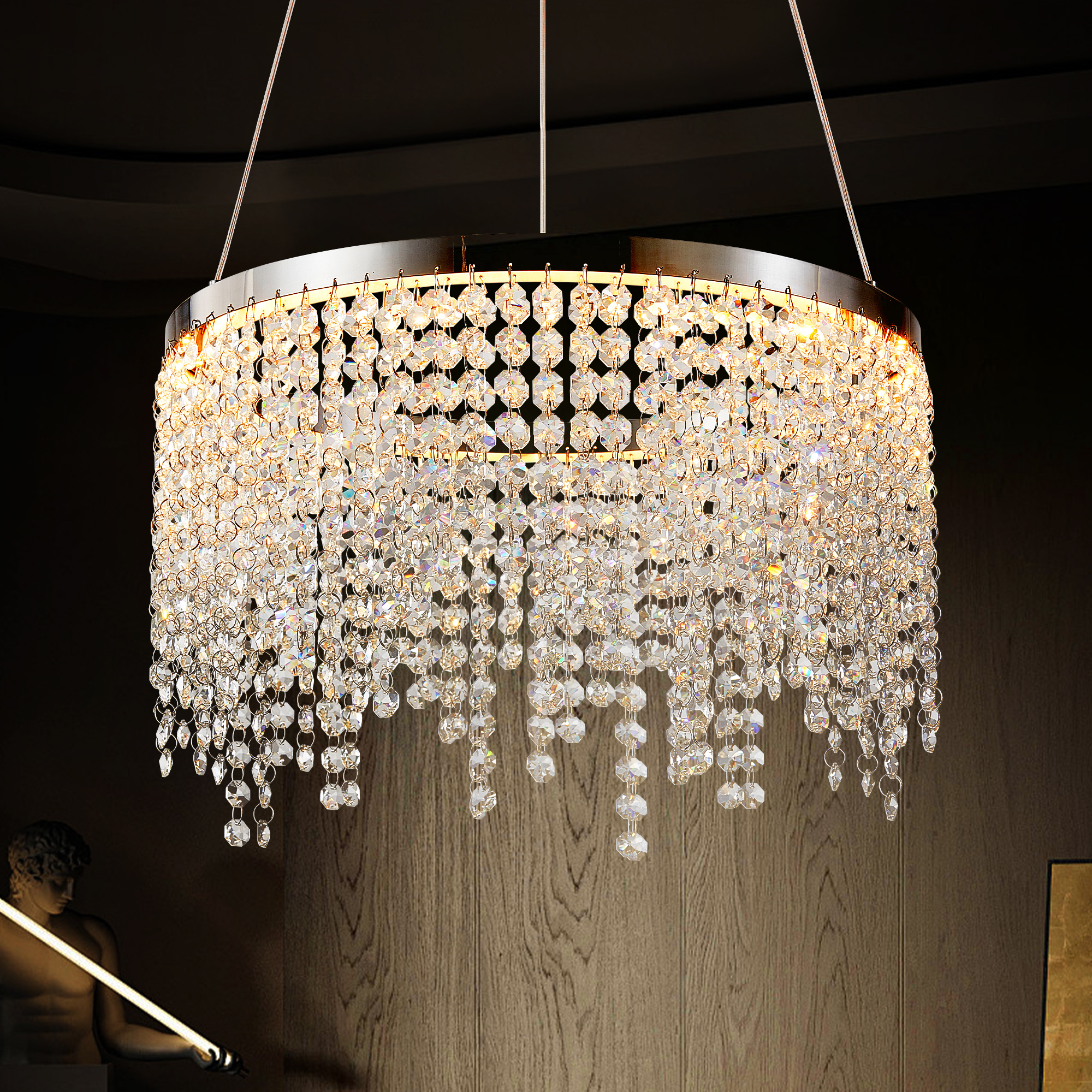 16-inch Luxury Crystal LED Chandelier - Adjustable Height And Color Temperature 3000K-6000K - Modern Chandelier For Living Room, Dining Room And Bedroom