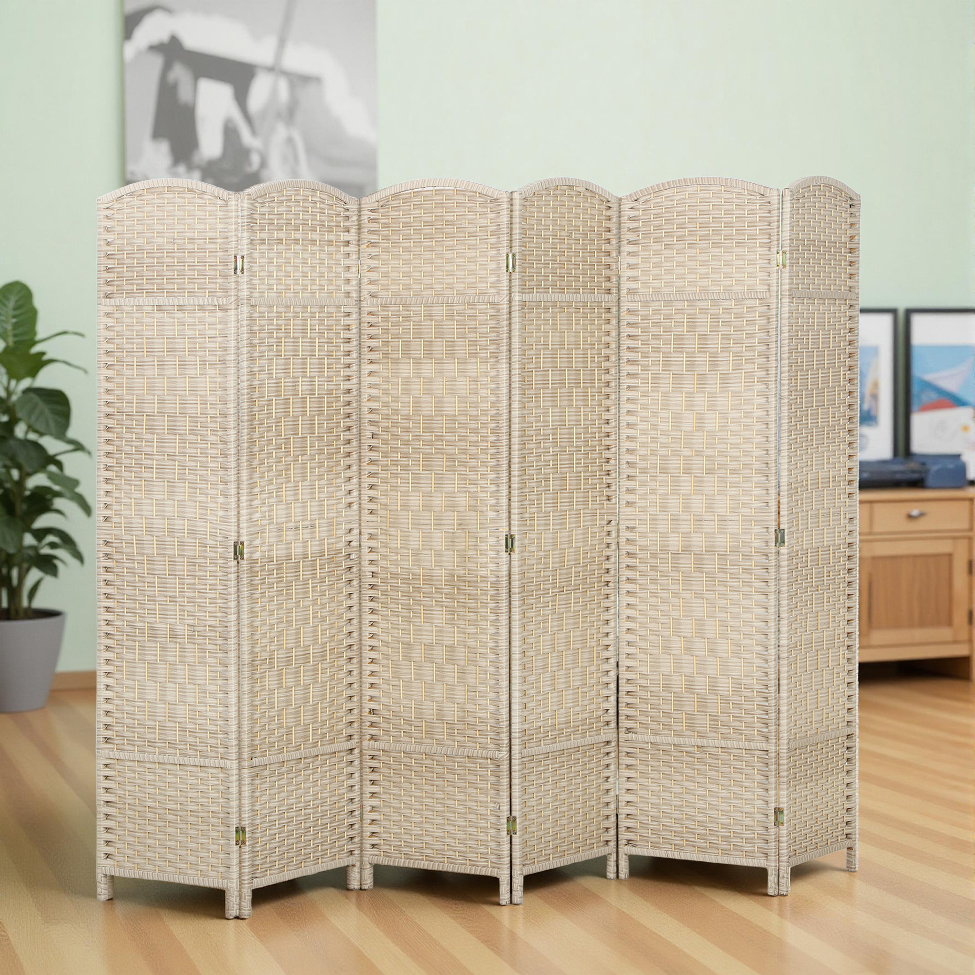 Biombo divisor de ambientes plegable de madera, 6 paneles, 6 pies de alto