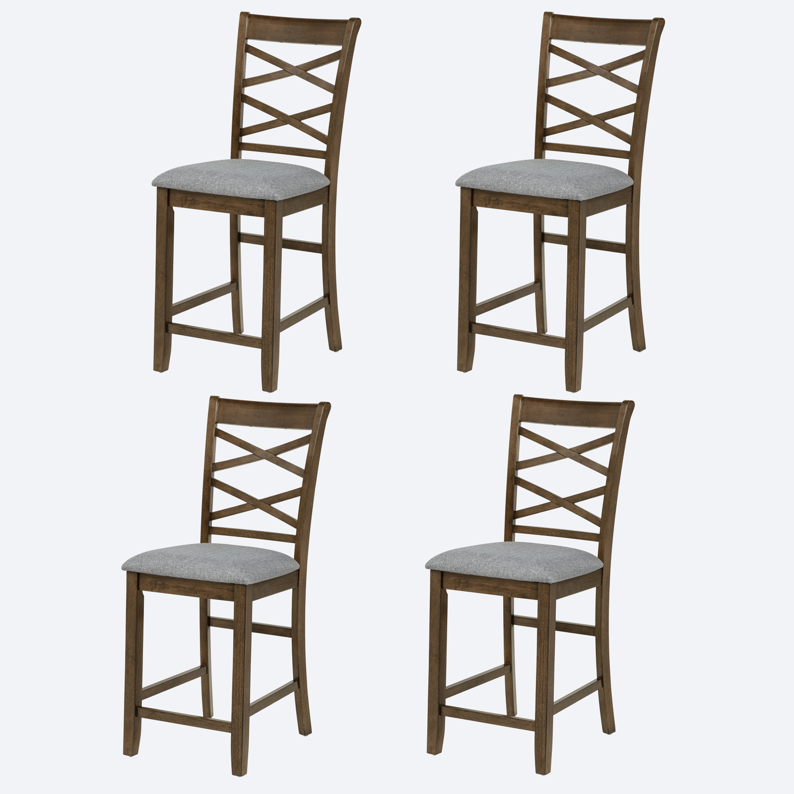 Set de 4 sillas de comedor de madera, altura mostrador, asiento acolchado, nogal