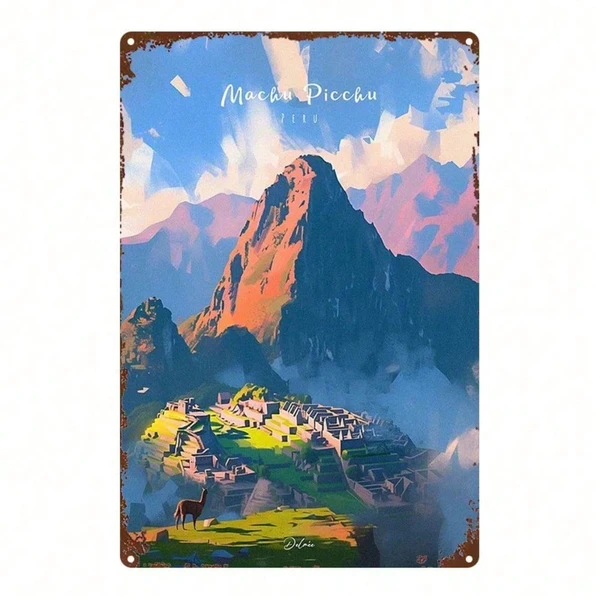 CIFbuy 1pc Machu Picchu Metal Sign 8x12 Inch, Vintage Peruvian Landmark Wall Art, Rustic Iron Decor For Home Office Farm Cafe Bar Garag TikTok, TikTok, T Self-pickup Logiopics