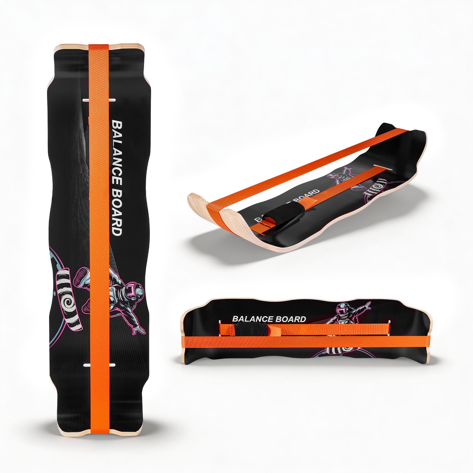 Balance Board, Wobble Board Trainer For Adults, Premium Wooden Curved Balance Training Equipment, Compact & Lightweight For Core Workouts, Standing Desk Exercise, Home Gym, Yoga, Black & Orange