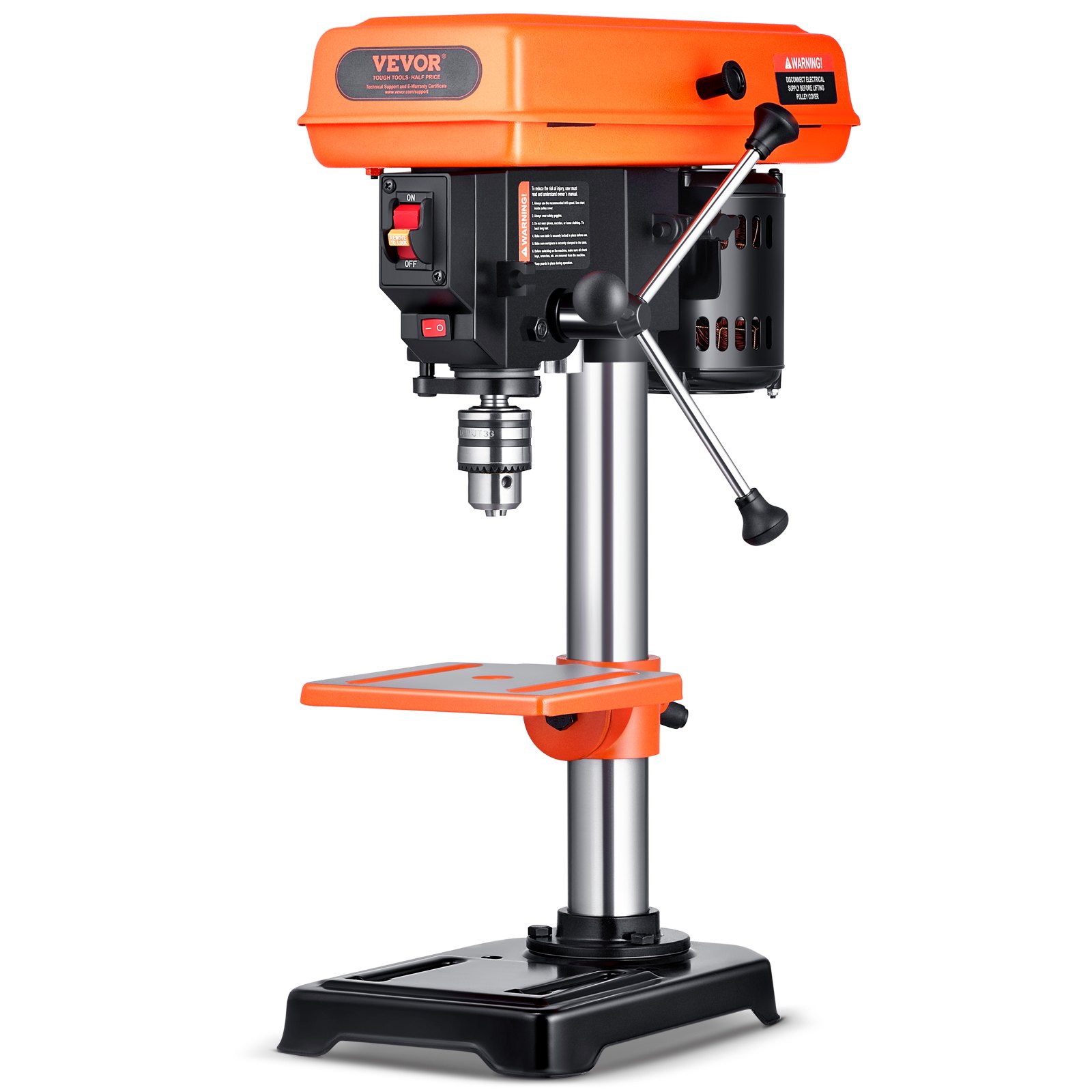 8 In Benchtop Drill Press, 2.5A Induction Motor, Tabletop Drilling Machine With 620 / 1140 / 1740 / 2340 / 3100 RPM Adjustable Speed, 0-45° Tilting Worktable, LED Work Light, For Wood Metal