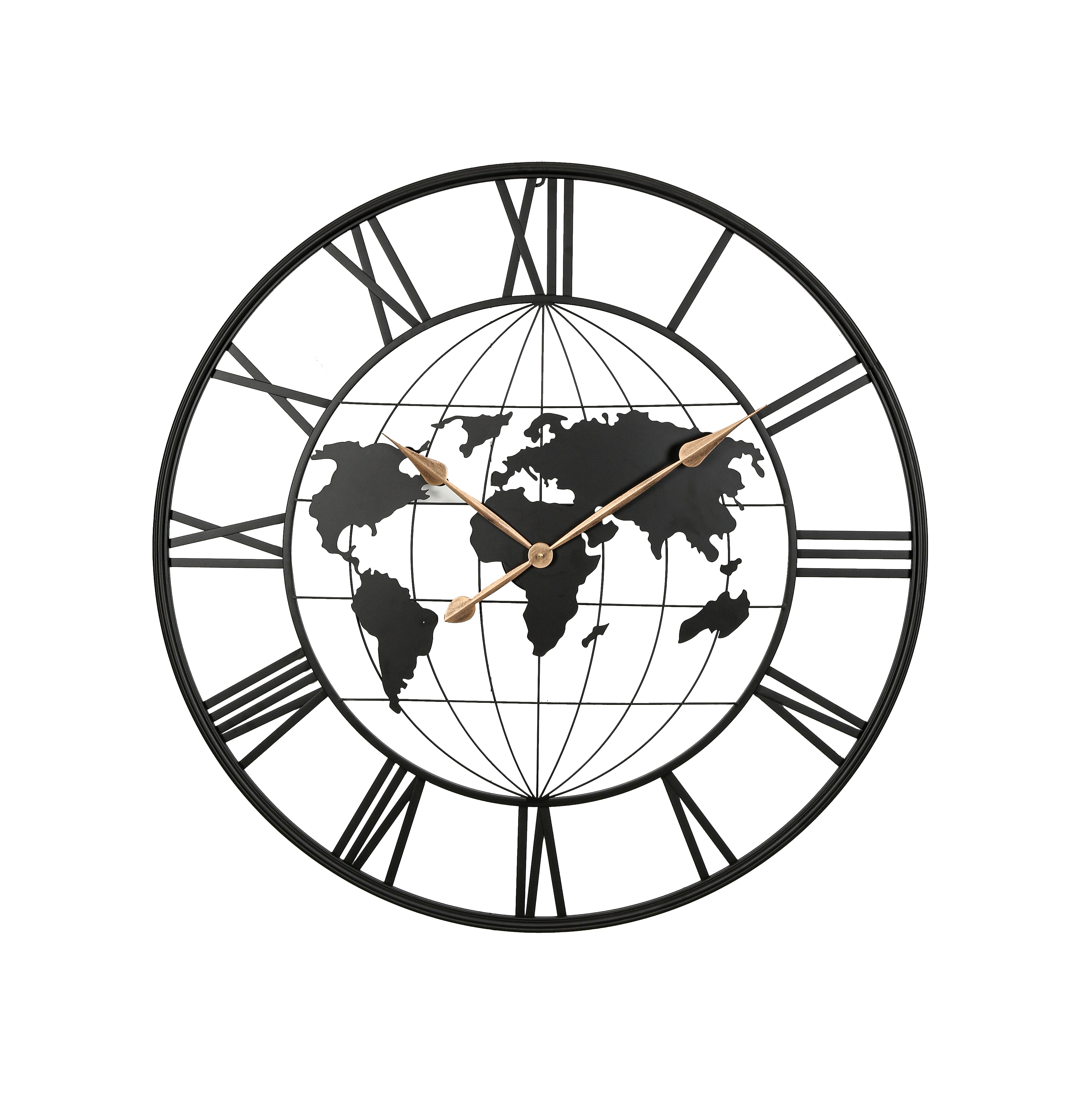 Reloj de pared de metal negro de 36 pulgadas, mapa mundial moderno silencioso