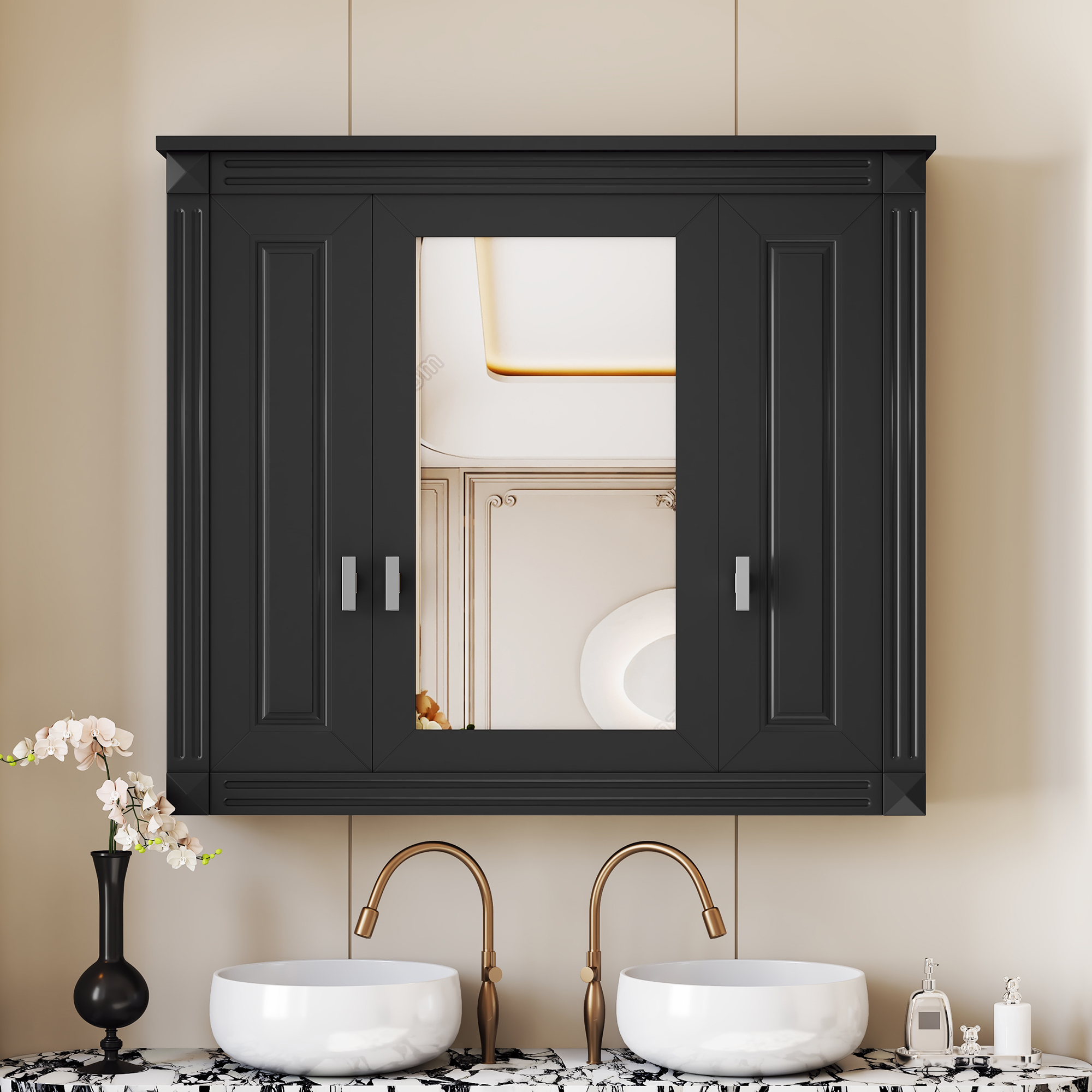 Bathroom Wall Cabinet With Mirror, Wall Mounted Medicine Cabinet With 4 Shelves, Mirrored Door Over Toilet Storage Cabinet