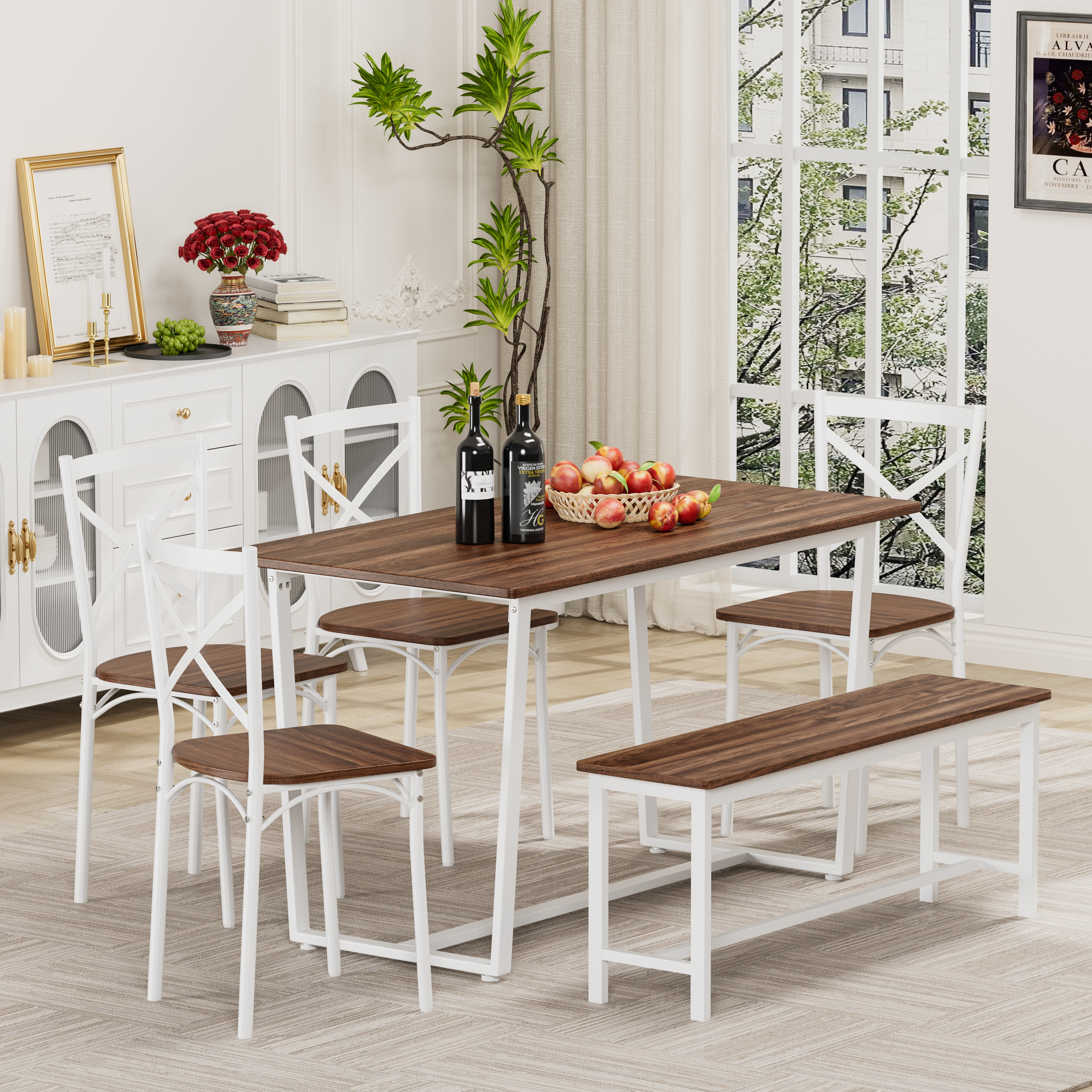 6 Pieces Dining Set 6-Piece Kitchen Table Set Perfect For Kitchen, Breakfast Nook, Living Room Occasions